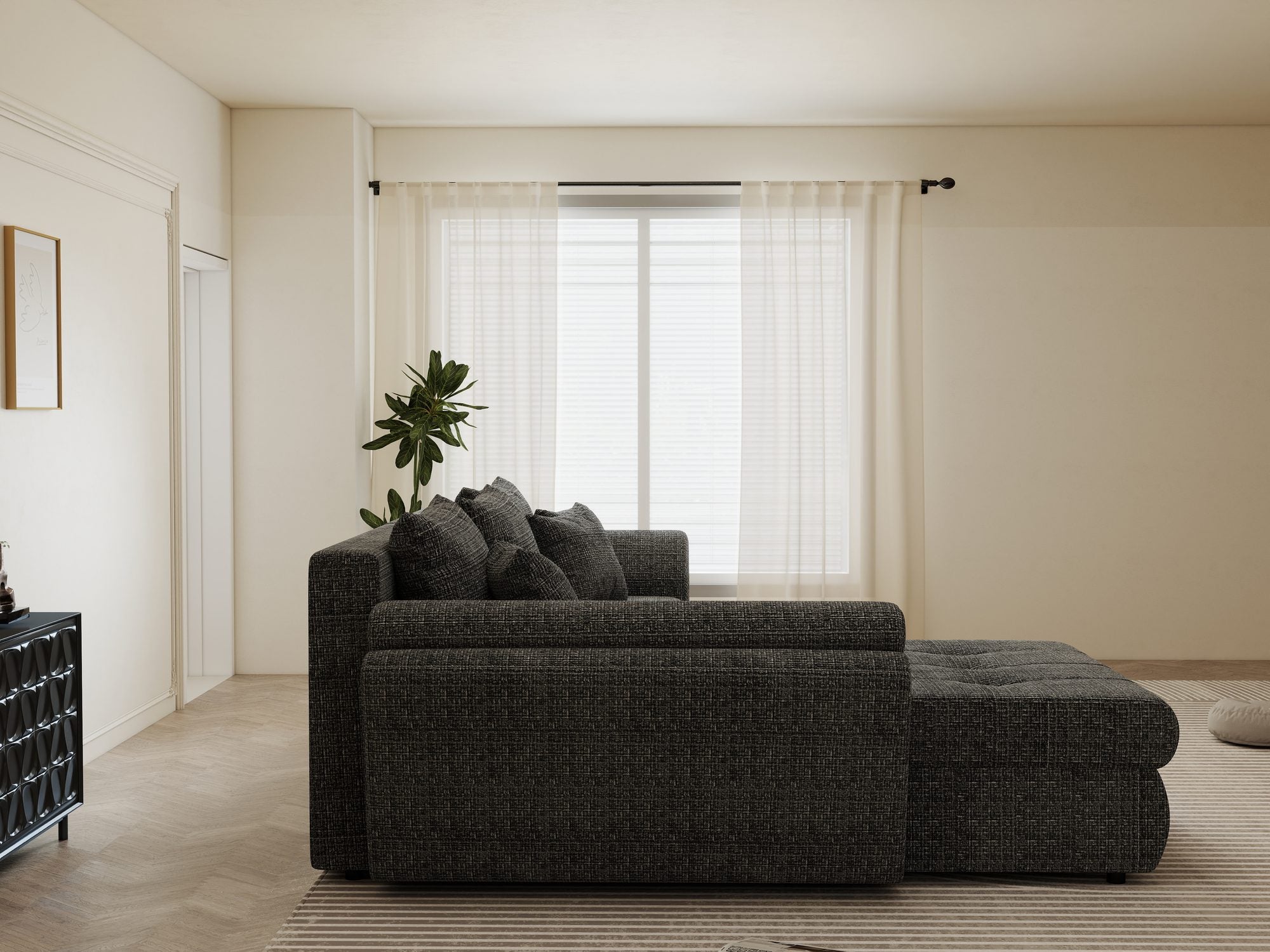 Colțar extensibil dumonde cu ladă de depozitare si sezut confortabil din spuma high-density, Loana Cremona Gri 270x185 cm