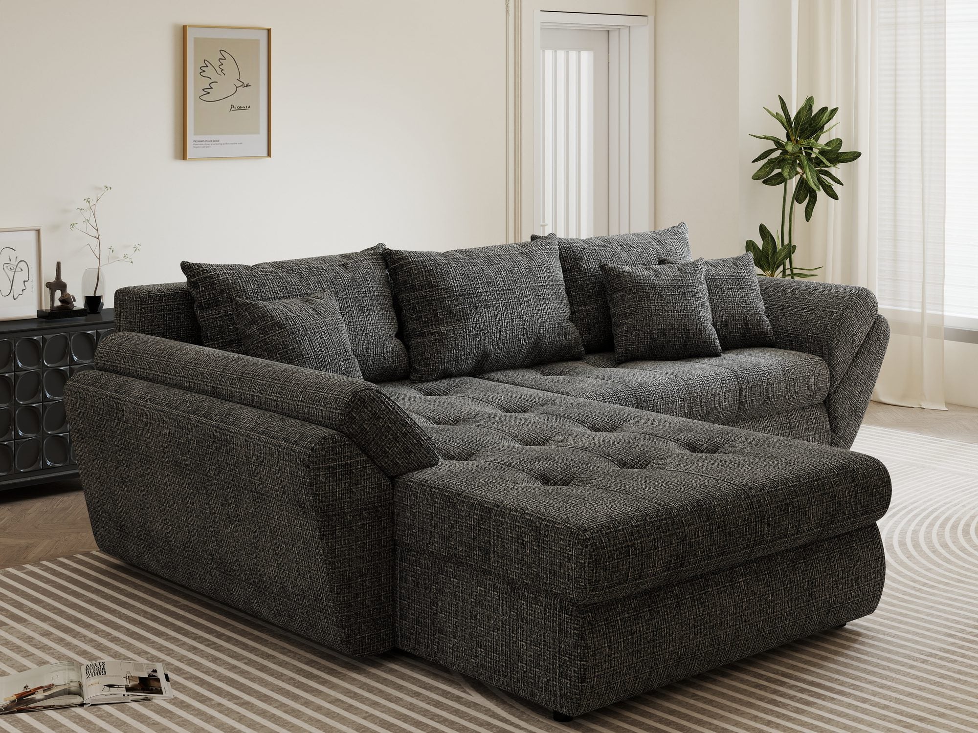 Colțar extensibil dumonde cu ladă de depozitare si sezut confortabil din spuma high-density, Loana Cremona Gri 270x185 cm