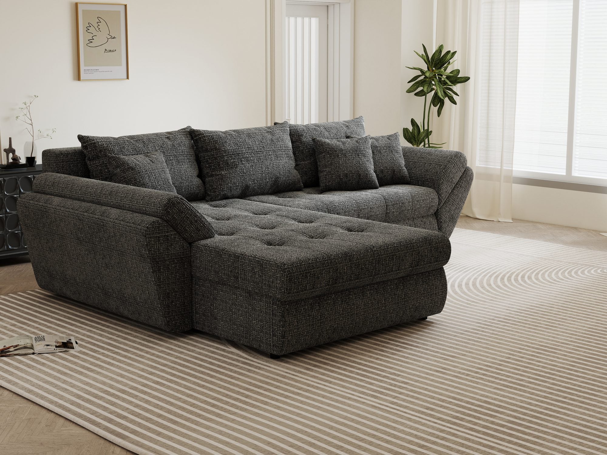 Colțar extensibil dumonde cu ladă de depozitare si sezut confortabil din spuma high-density, Loana Cremona Gri 270x185 cm