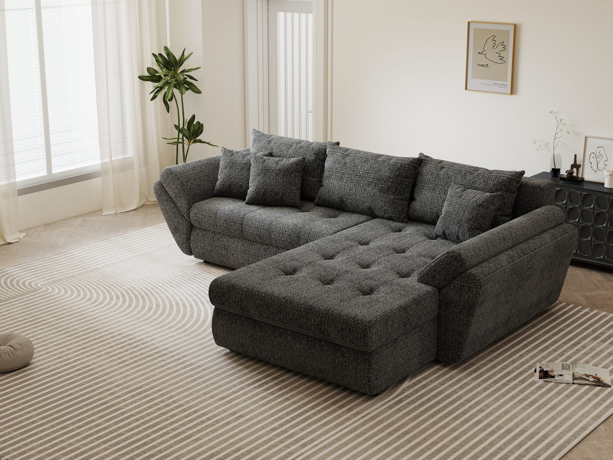 Colțar extensibil dumonde cu ladă de depozitare Loana Cremona Gri II 270x185 cm