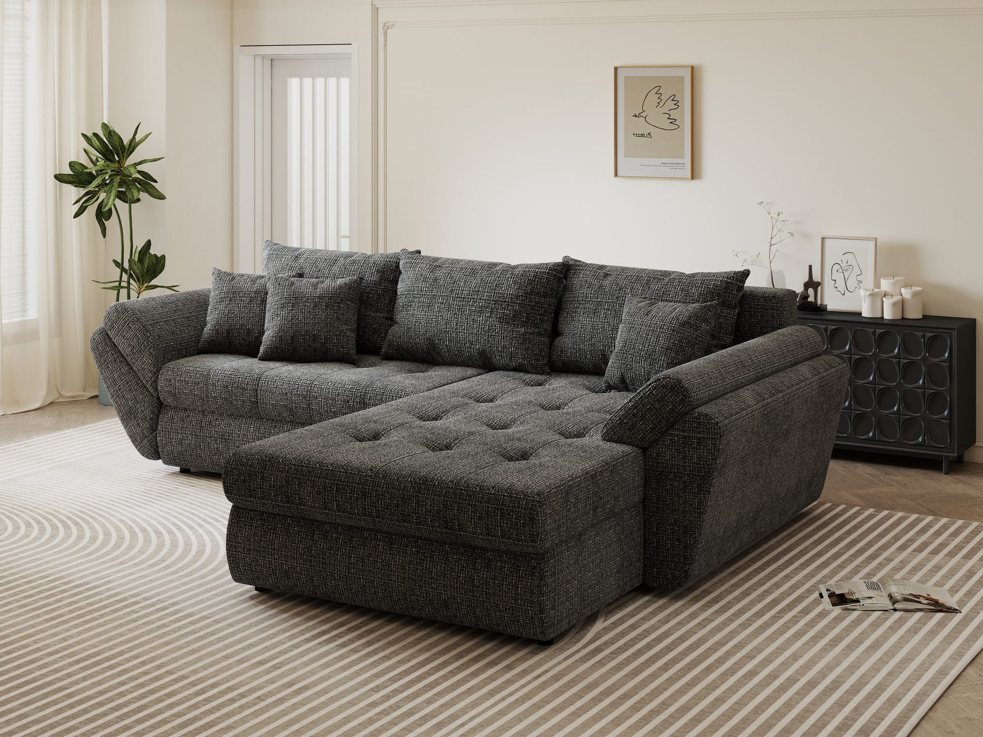 Colțar extensibil dumonde cu ladă de depozitare Loana Cremona Gri II 270x185 cm