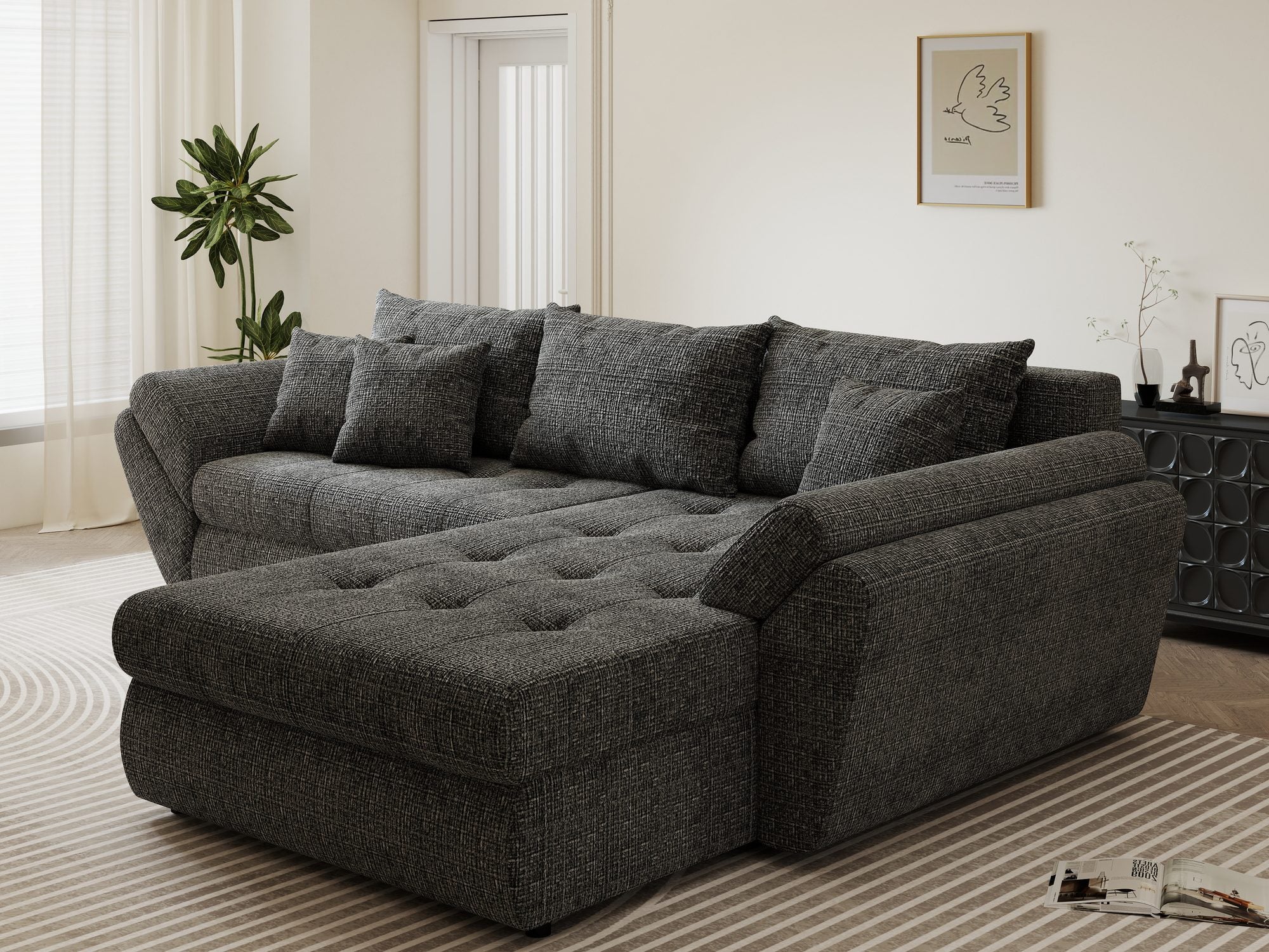Colțar extensibil dumonde cu ladă de depozitare Loana Cremona Gri II 270x185 cm