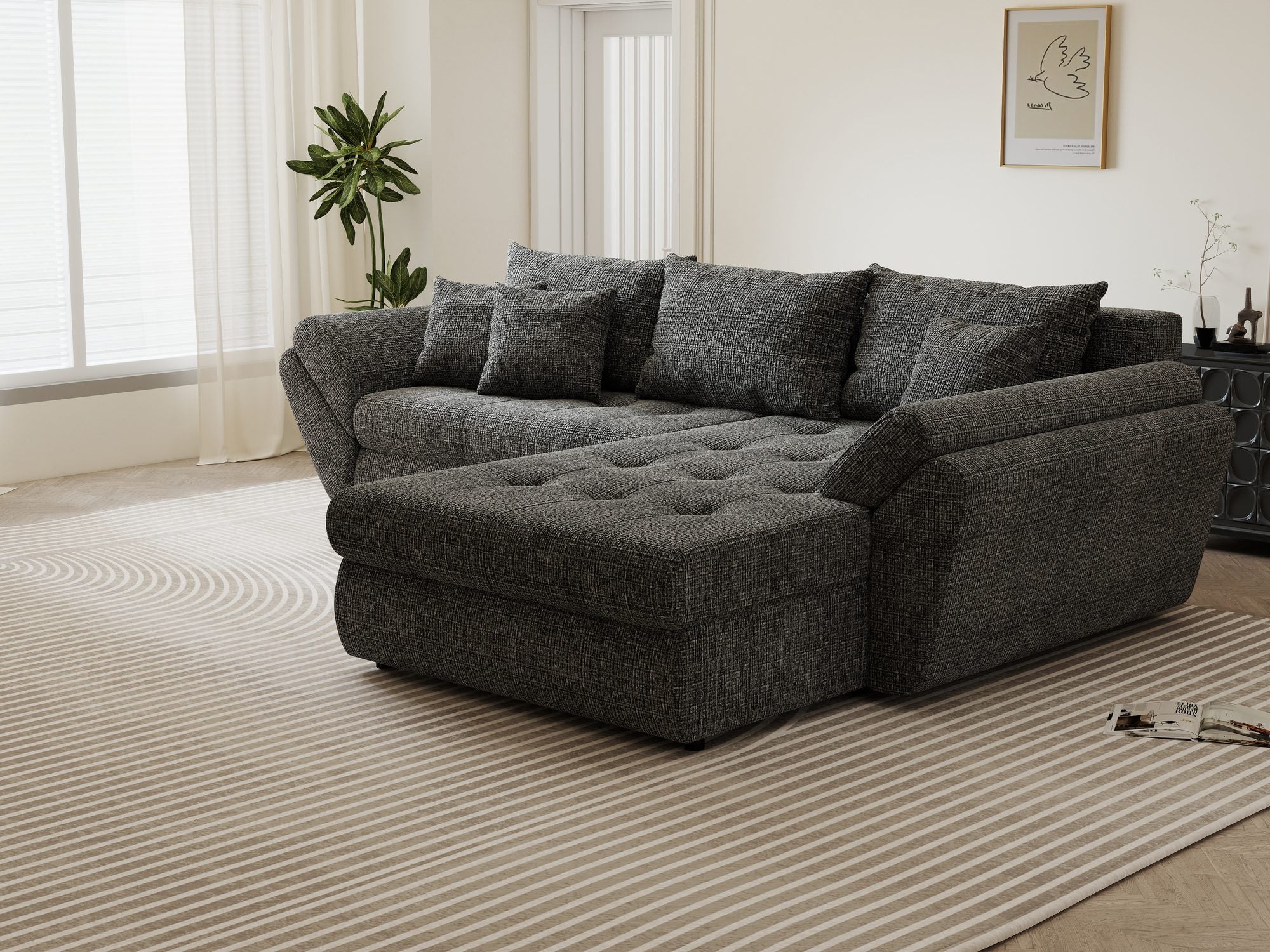 Colțar extensibil dumonde cu ladă de depozitare Loana Cremona Gri II 270x185 cm