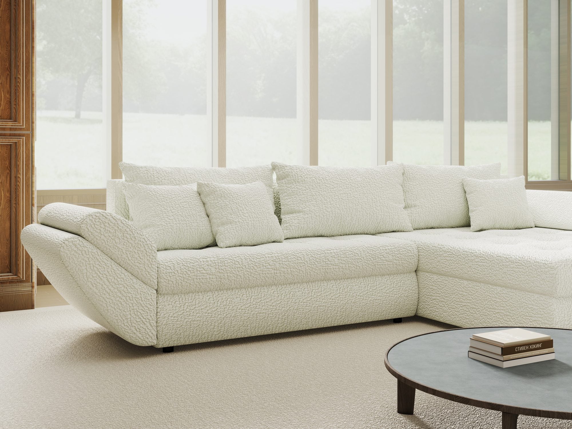 Colțar extensibil dumonde cu ladă de depozitare si sezut confortabil din spuma high-density, Loana Jaguar Ivory II 270x185 cm