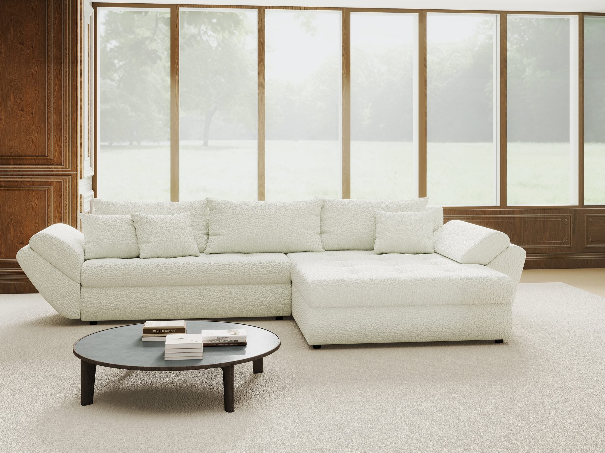 Colțar extensibil dumonde cu ladă de depozitare si sezut confortabil din spuma high-density, Loana Jaguar Ivory II 270x185 cm