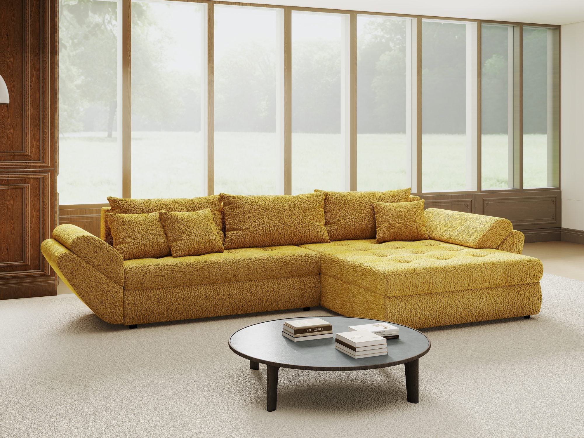 Colțar extensibil dumonde cu ladă de depozitare Loana Jaguar Galben mustar II 270x185 cm