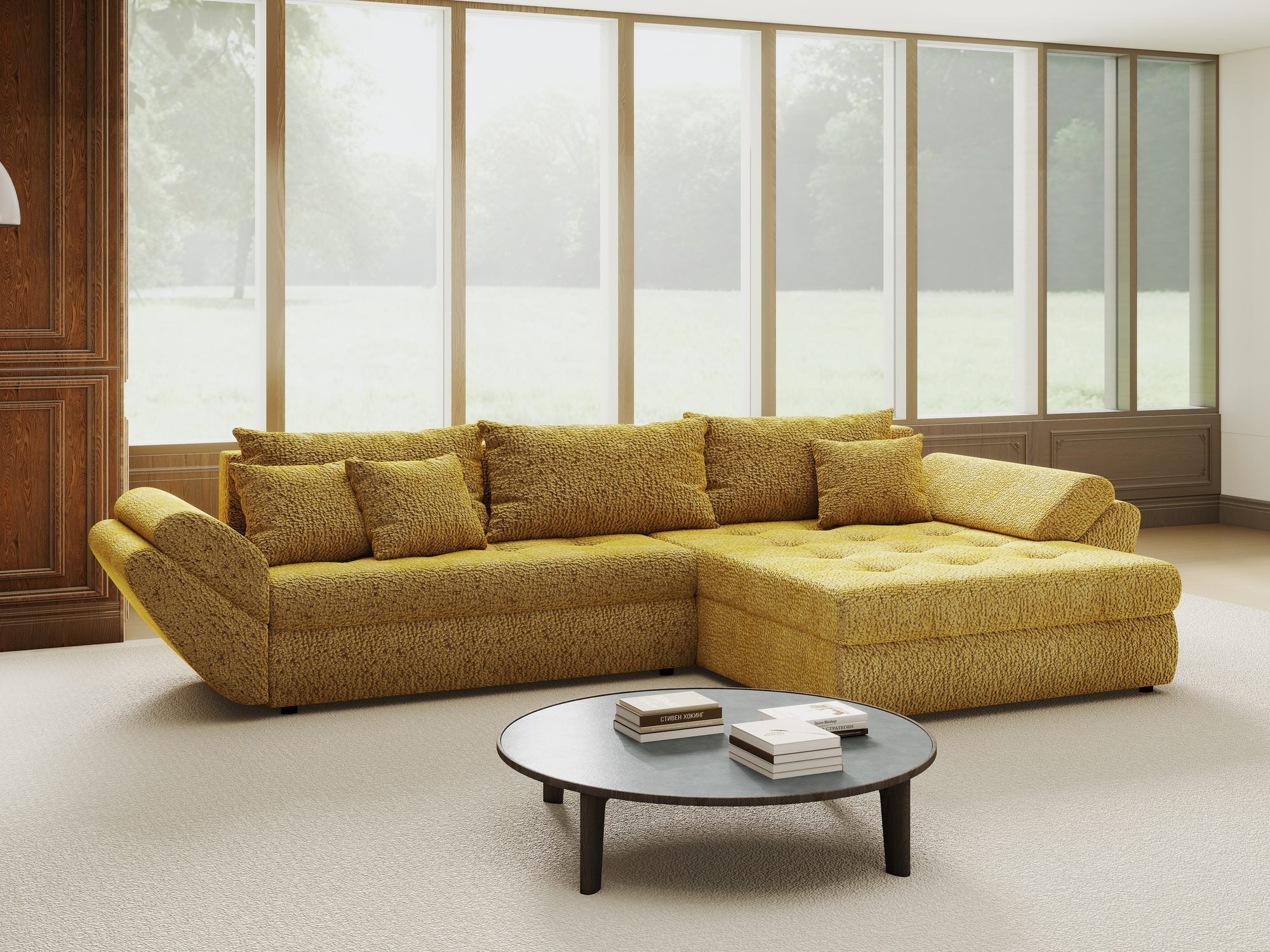Colțar extensibil dumonde cu ladă de depozitare Loana Jaguar Galben mustar II 270x185 cm