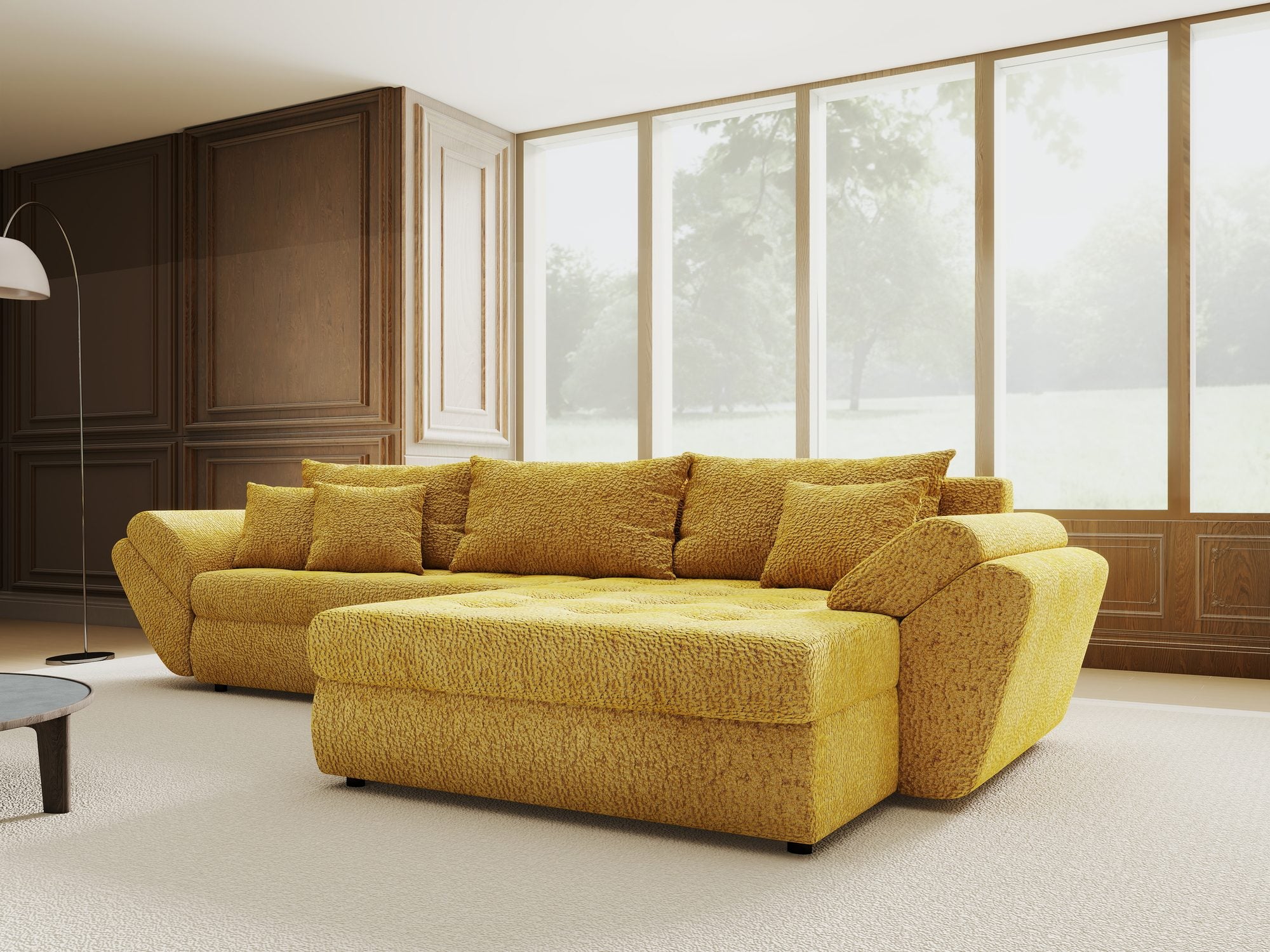 Colțar extensibil dumonde cu ladă de depozitare Loana Jaguar Galben mustar II 270x185 cm