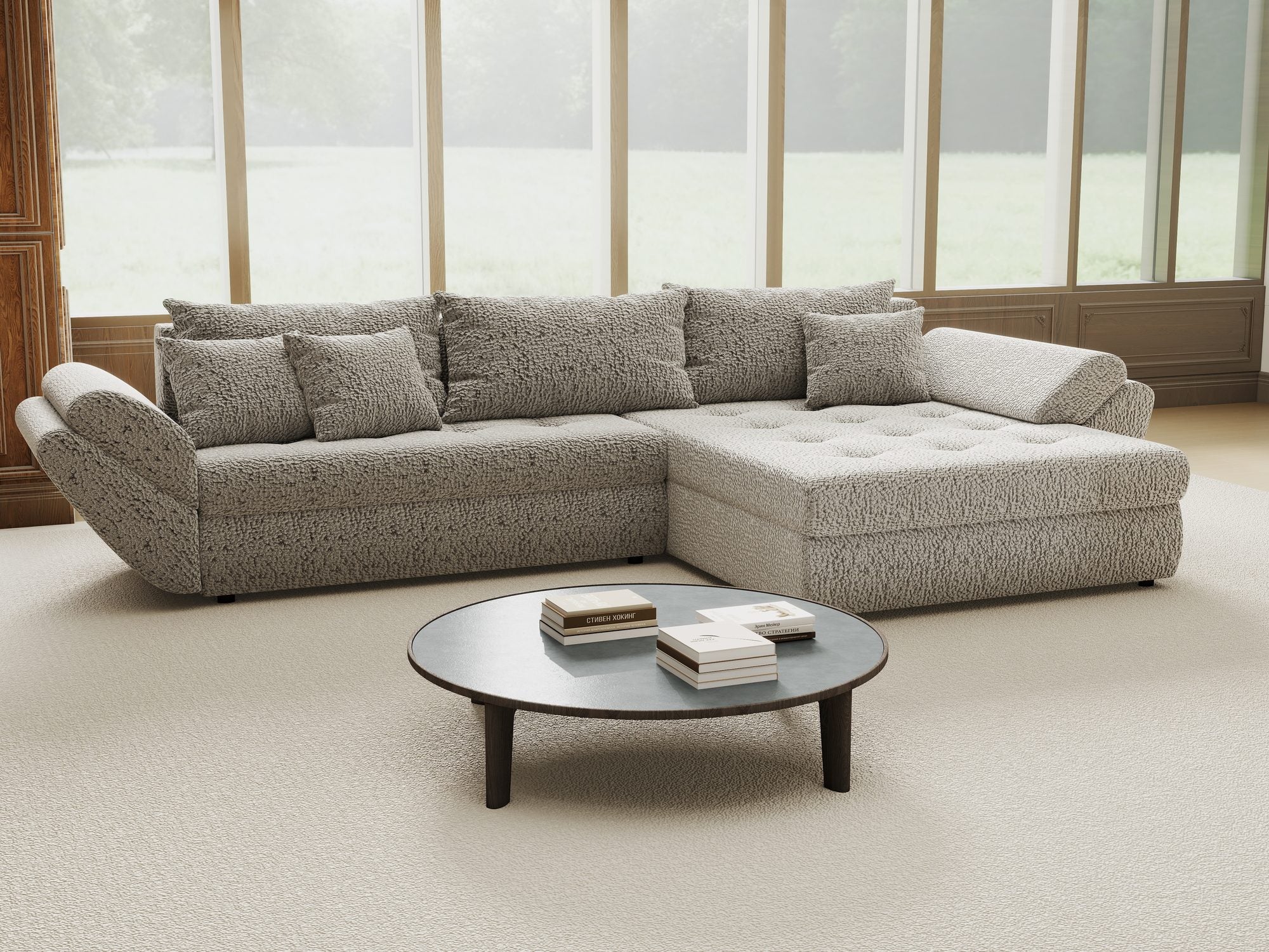 Colțar extensibil dumonde cu ladă de depozitare Loana Jaguar Gri II 270x185 cm
