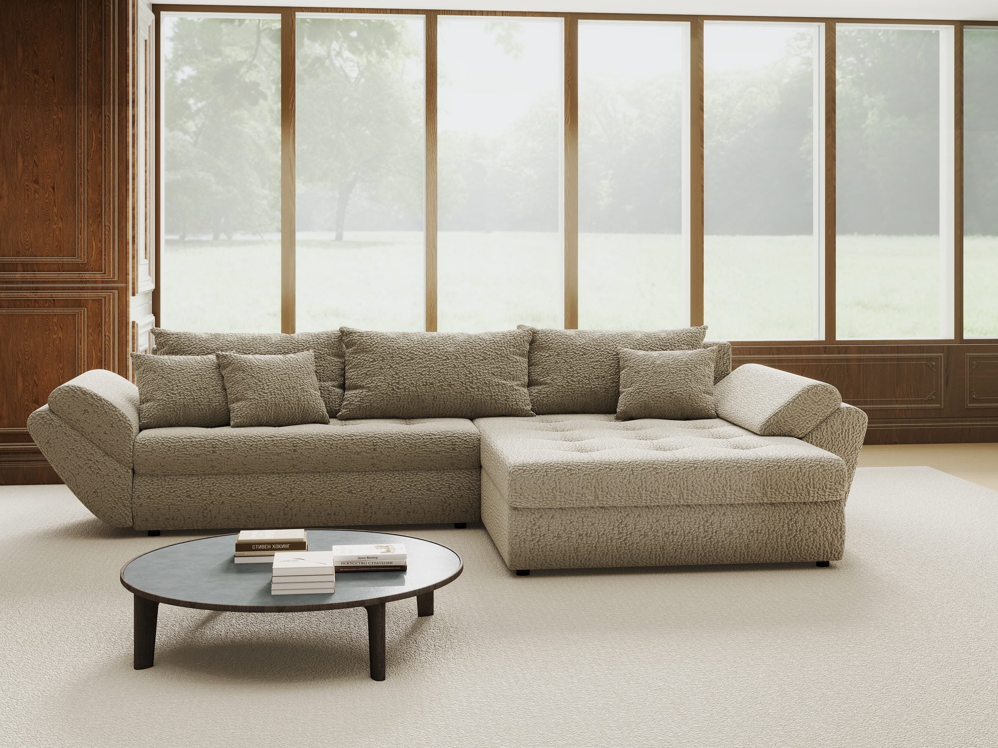 Colțar extensibil dumonde cu ladă de depozitare si sezut confortabil din spuma high-density, Loana Jaguar Bej II 270x185 cm