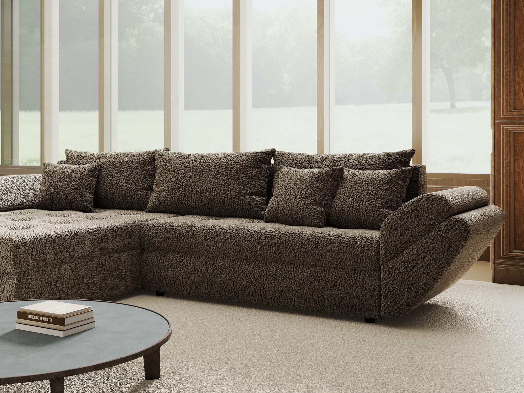 Colțar extensibil dumonde cu ladă de depozitare si sezut confortabil din spuma high-density, Loana Jaguar Maro  cappuccino 270x185 cm