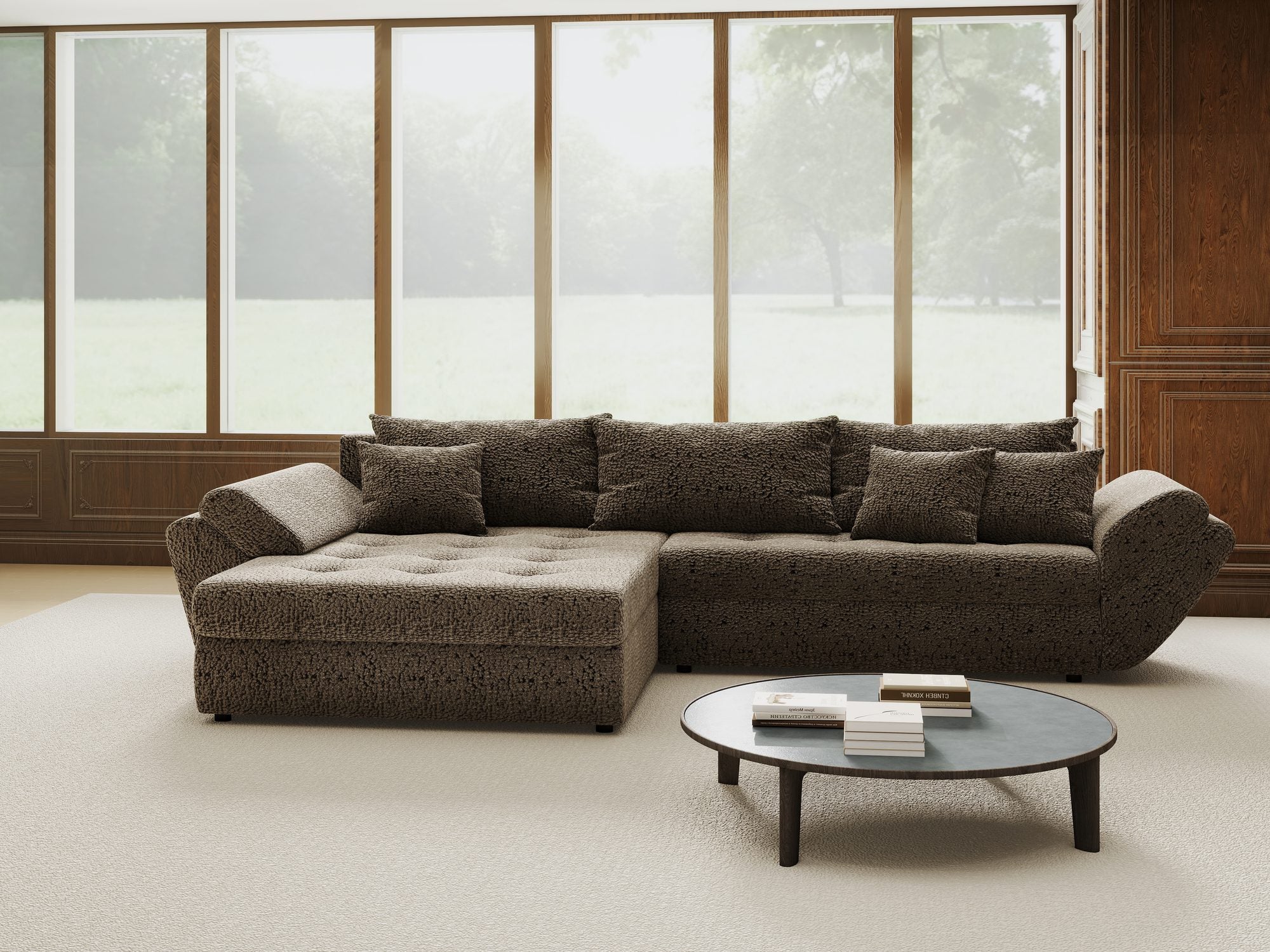 Colțar extensibil dumonde cu ladă de depozitare si sezut confortabil din spuma high-density, Loana Jaguar Maro  cappuccino 270x185 cm