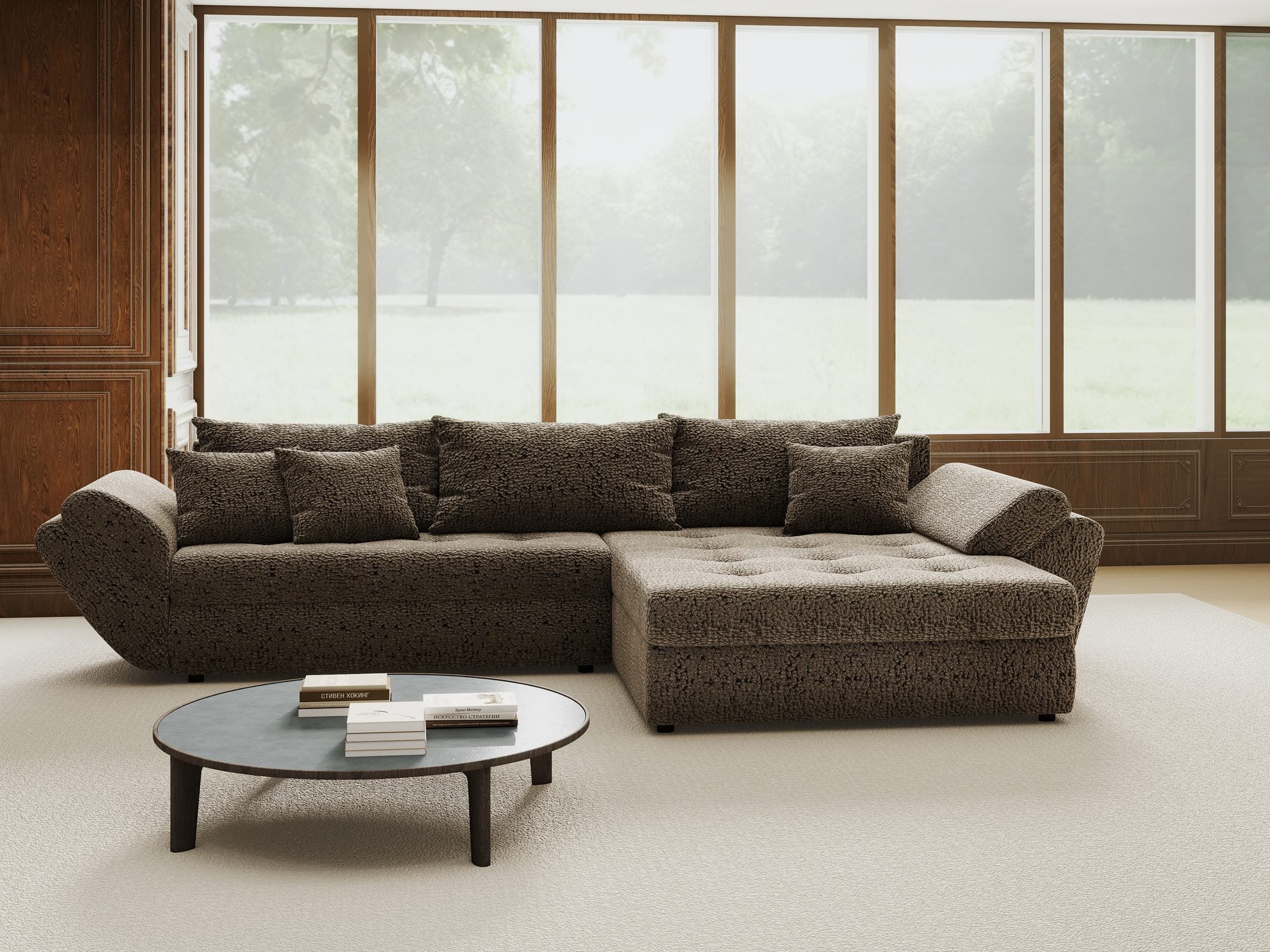 Colțar extensibil dumonde cu ladă de depozitare si sezut confortabil din spuma high-density, Loana Jaguar Maro  cappuccino II 270x185 cm