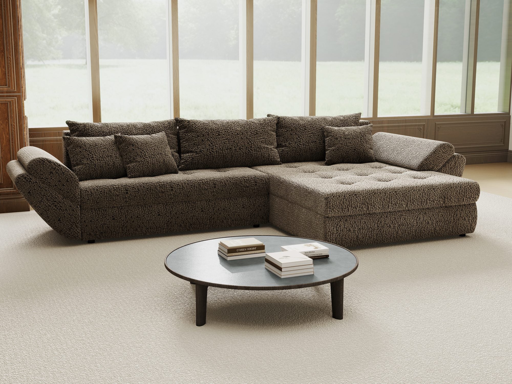 Colțar extensibil dumonde cu ladă de depozitare si sezut confortabil din spuma high-density, Loana Jaguar Maro  cappuccino II 270x185 cm