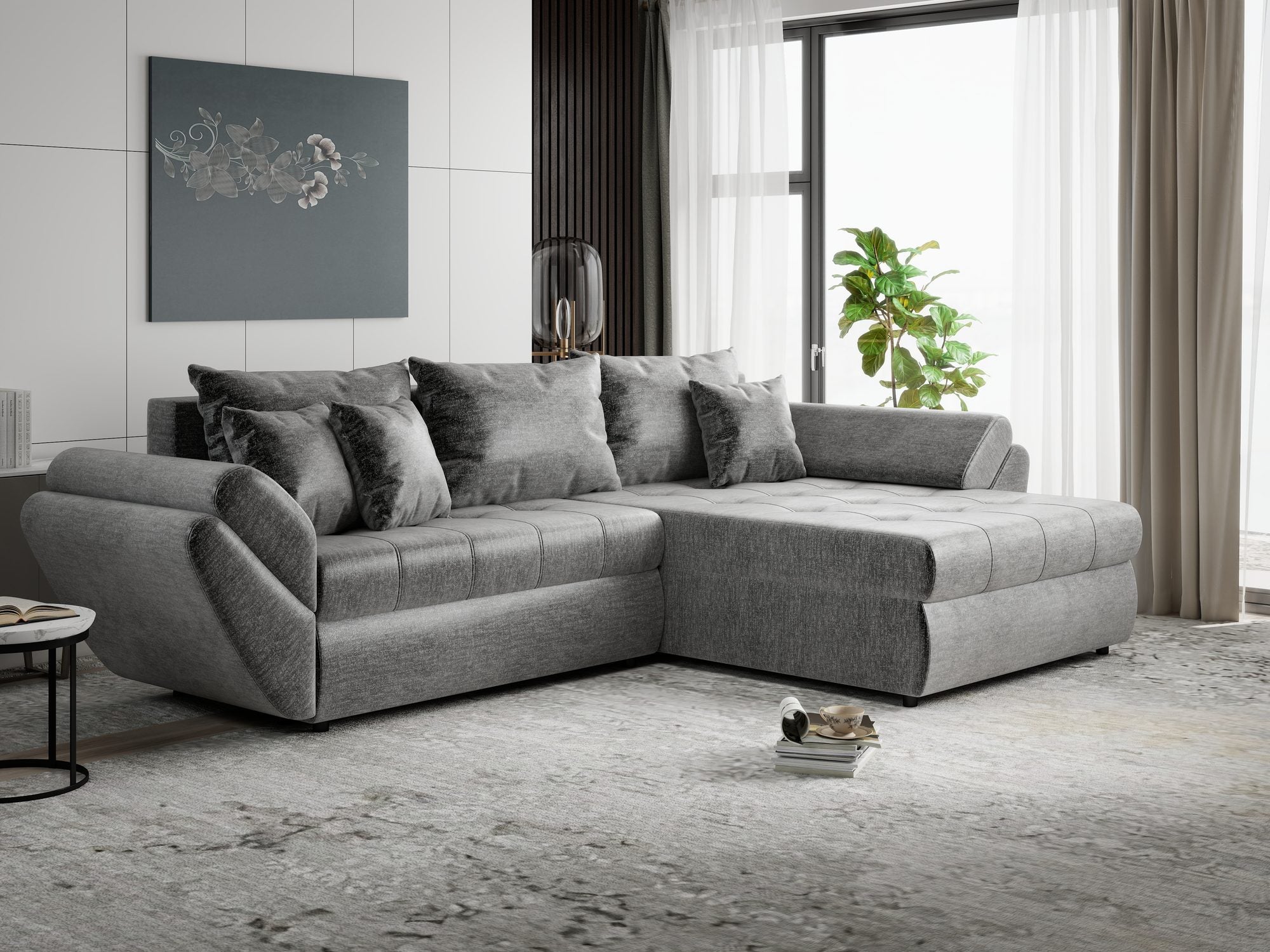 Colțar extensibil dumonde cu ladă de depozitare Loana Monolith Gri II 270x185 cm