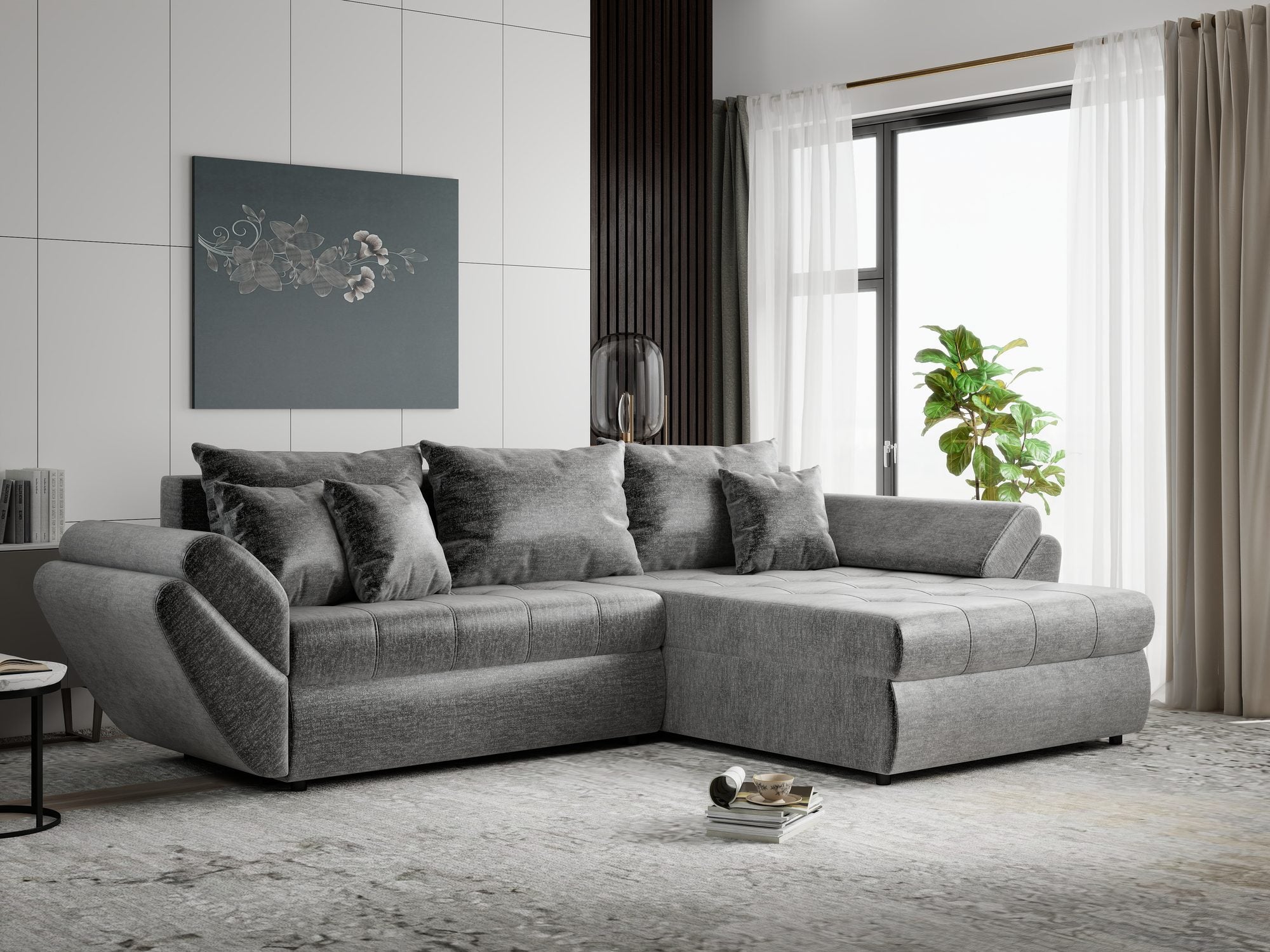 Colțar extensibil dumonde cu ladă de depozitare Loana Monolith Gri II 270x185 cm