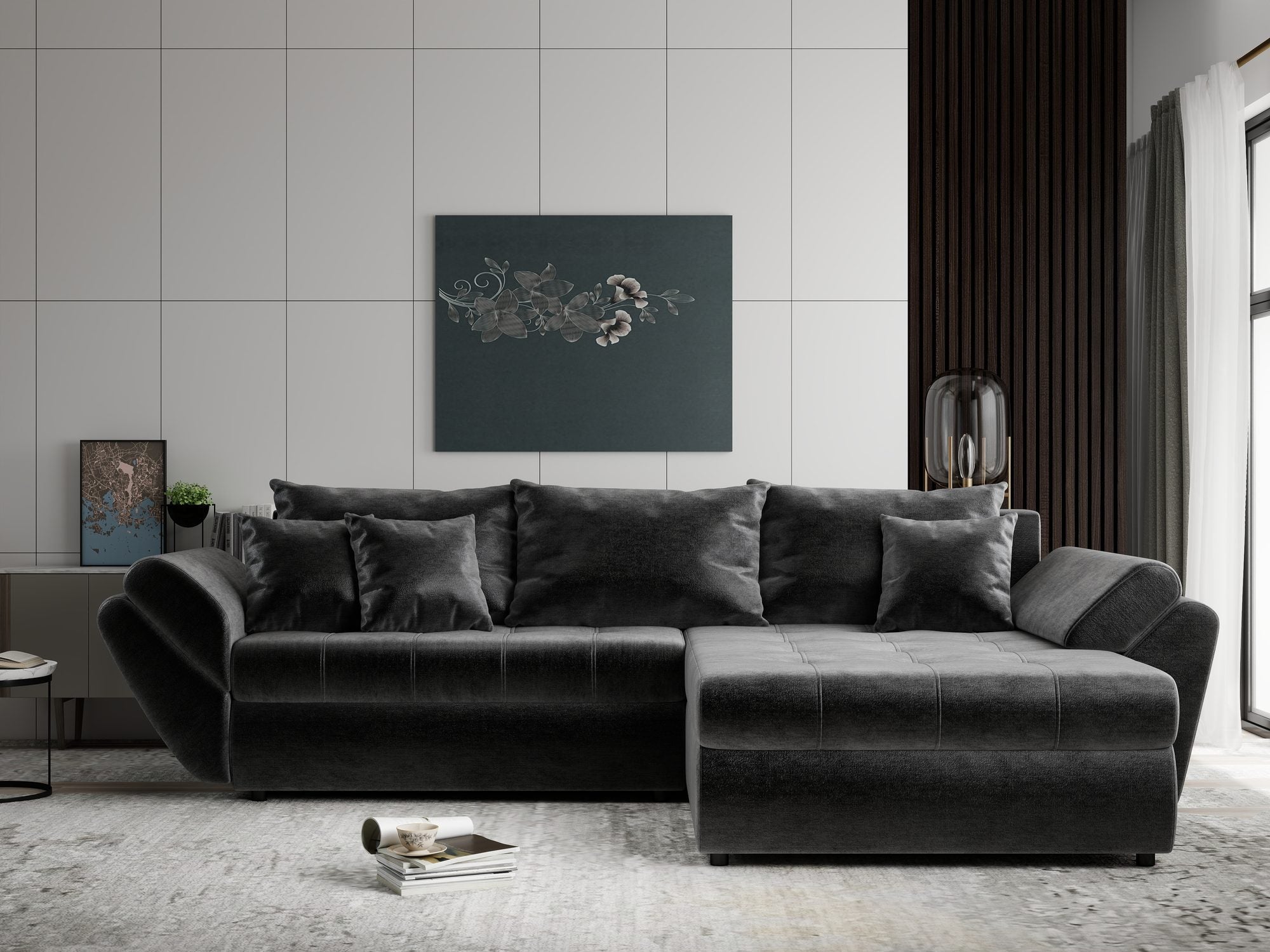 Colțar extensibil dumonde cu ladă de depozitare Loana Monolith Gri antracit II 270x185 cm
