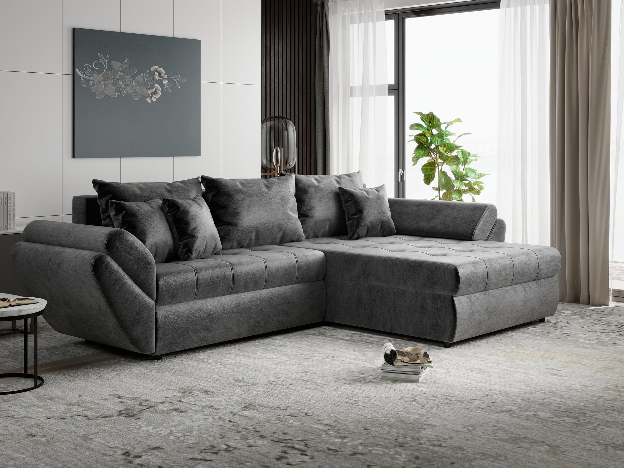 Colțar extensibil dumonde cu ladă de depozitare Loana Monolith Gri antracit II 270x185 cm