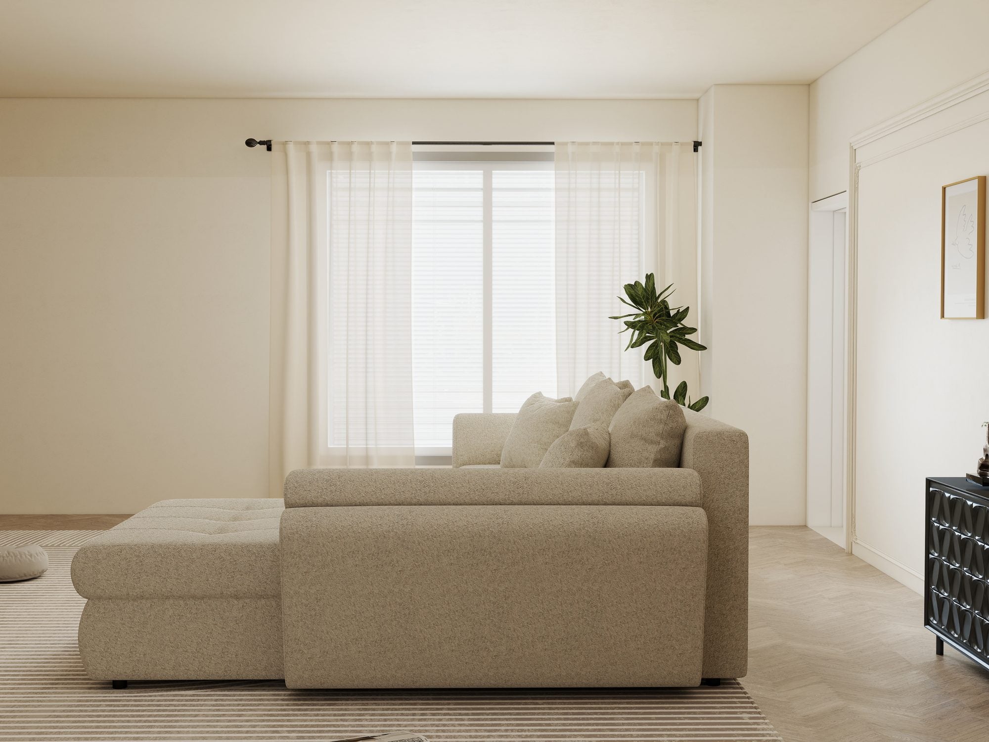 Colțar extensibil dumonde cu ladă de depozitare Loana Monte Bej II 270x185 cm