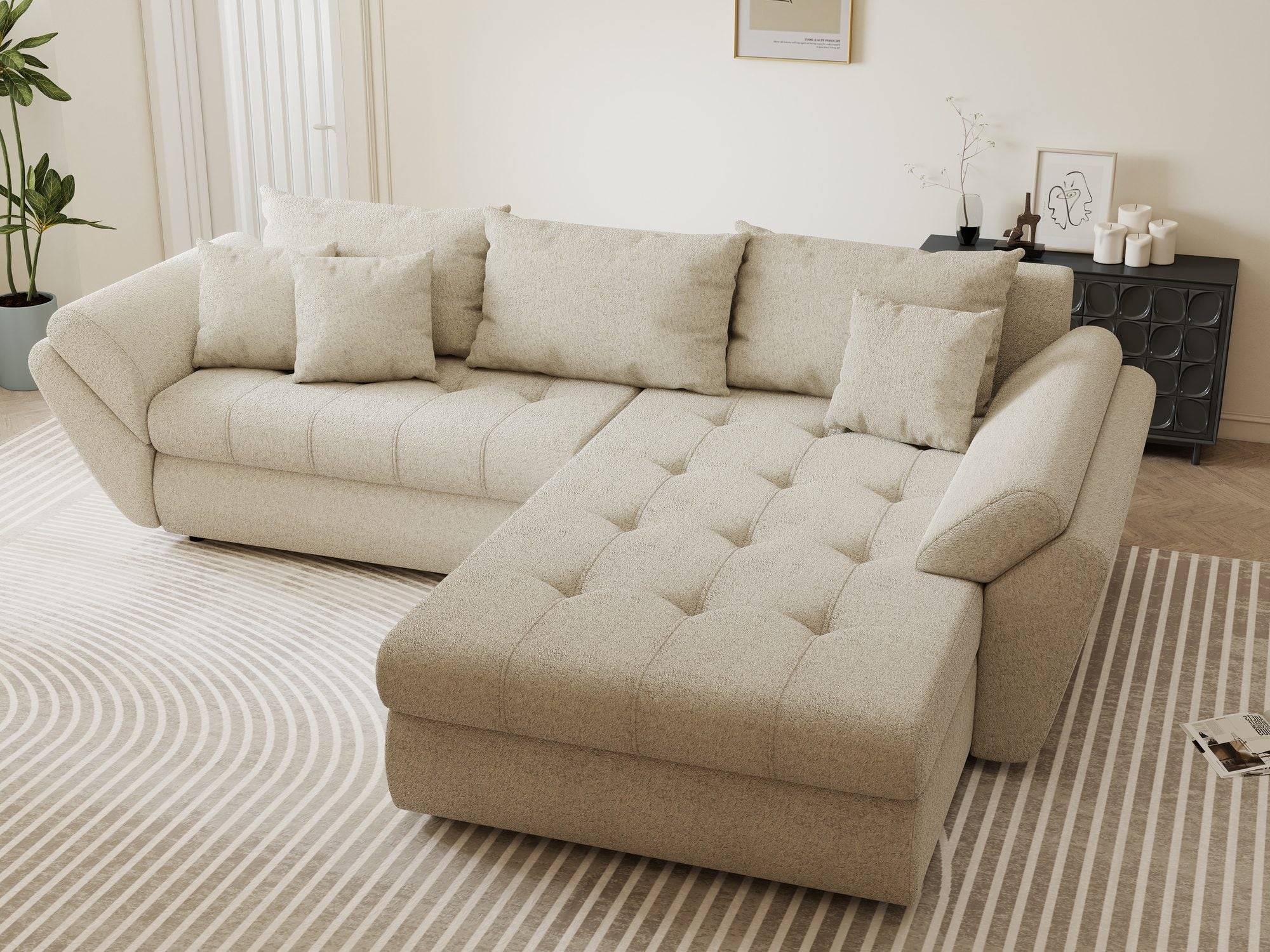 Colțar extensibil dumonde cu ladă de depozitare Loana Monte Bej II 270x185 cm