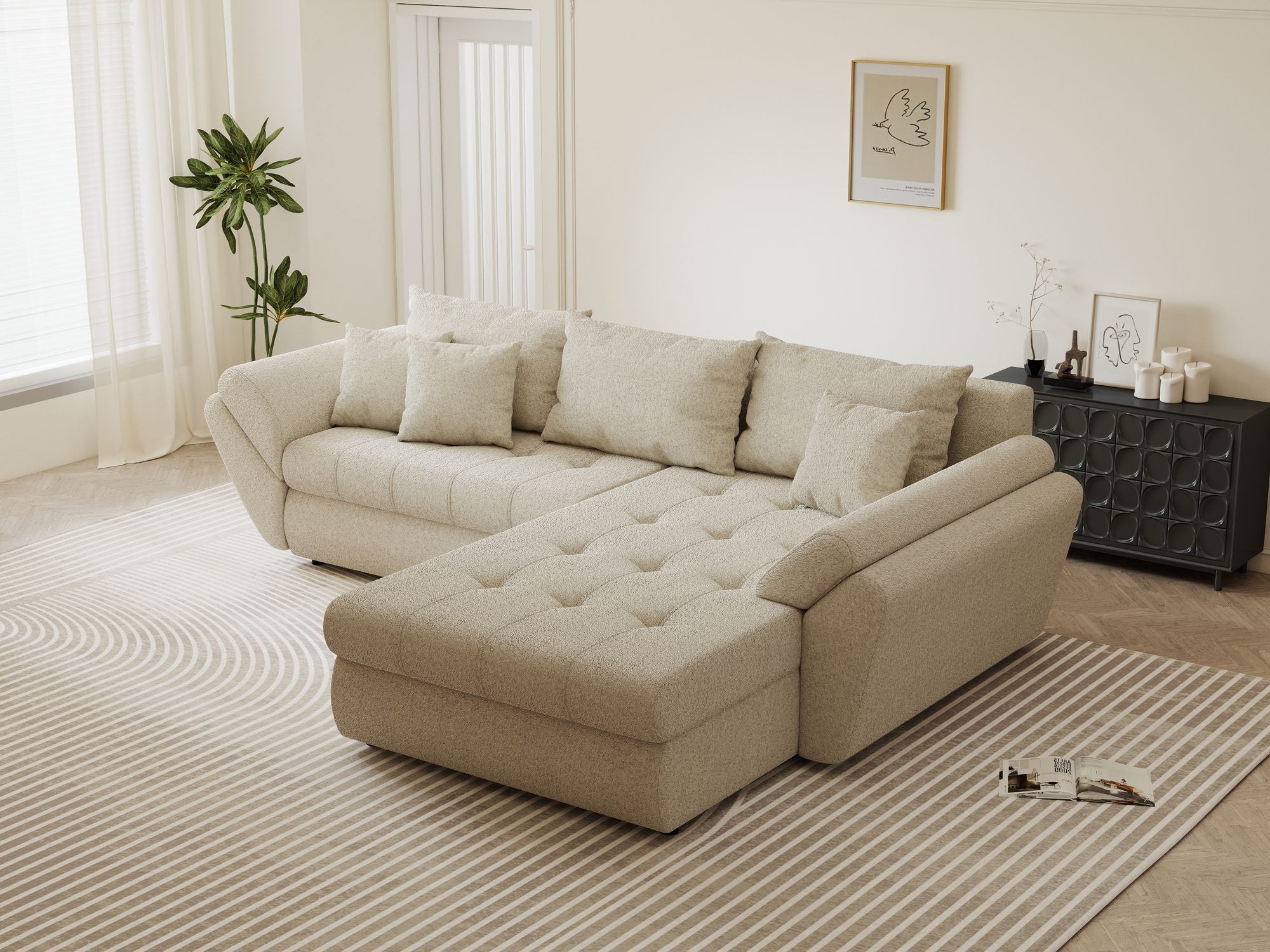 Colțar extensibil dumonde cu ladă de depozitare Loana Monte Bej II 270x185 cm