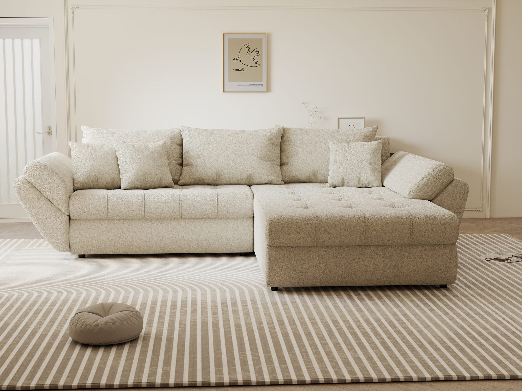 Colțar extensibil dumonde cu ladă de depozitare Loana Monte Bej II 270x185 cm