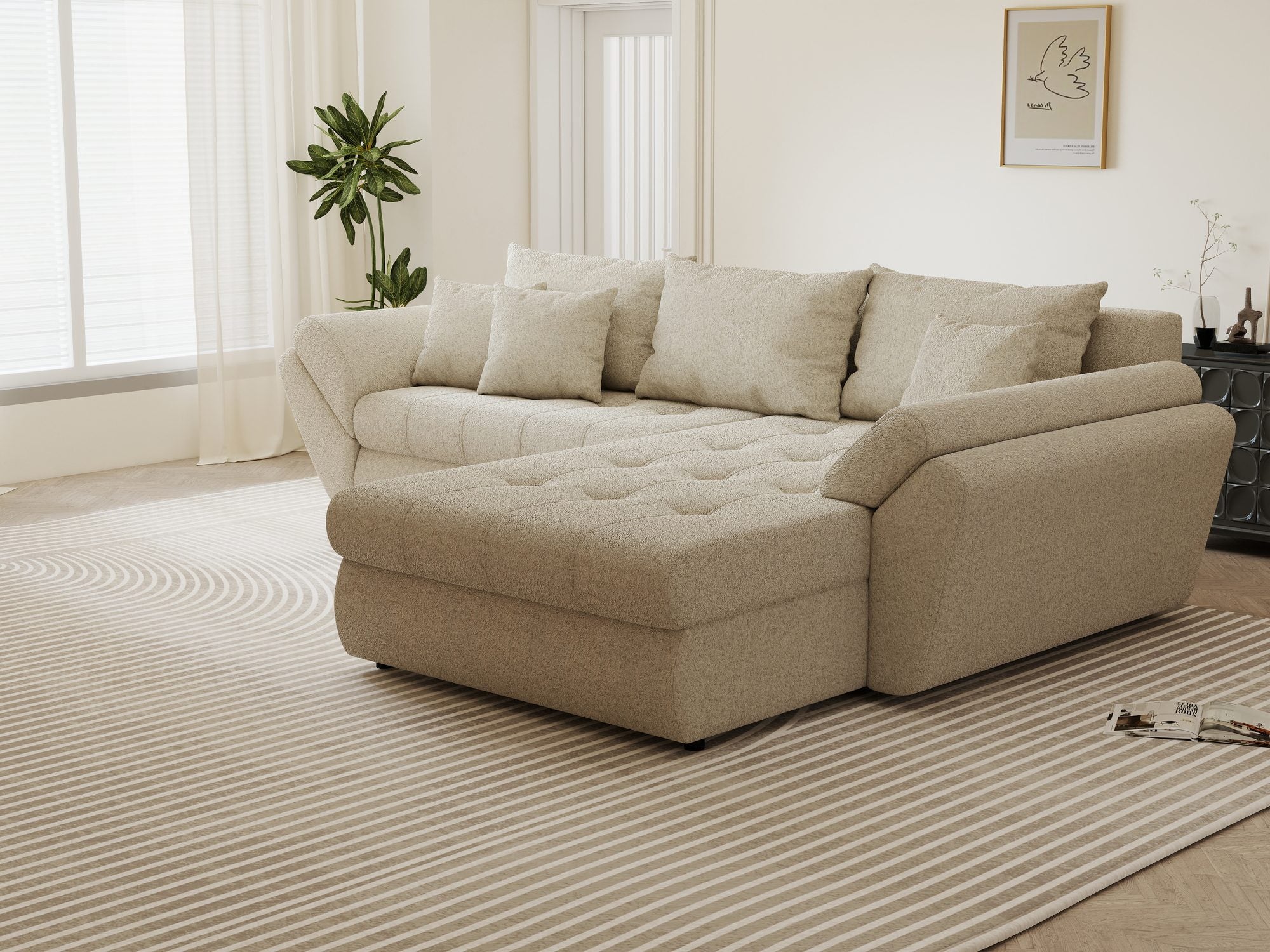 Colțar extensibil dumonde cu ladă de depozitare Loana Monte Bej II 270x185 cm