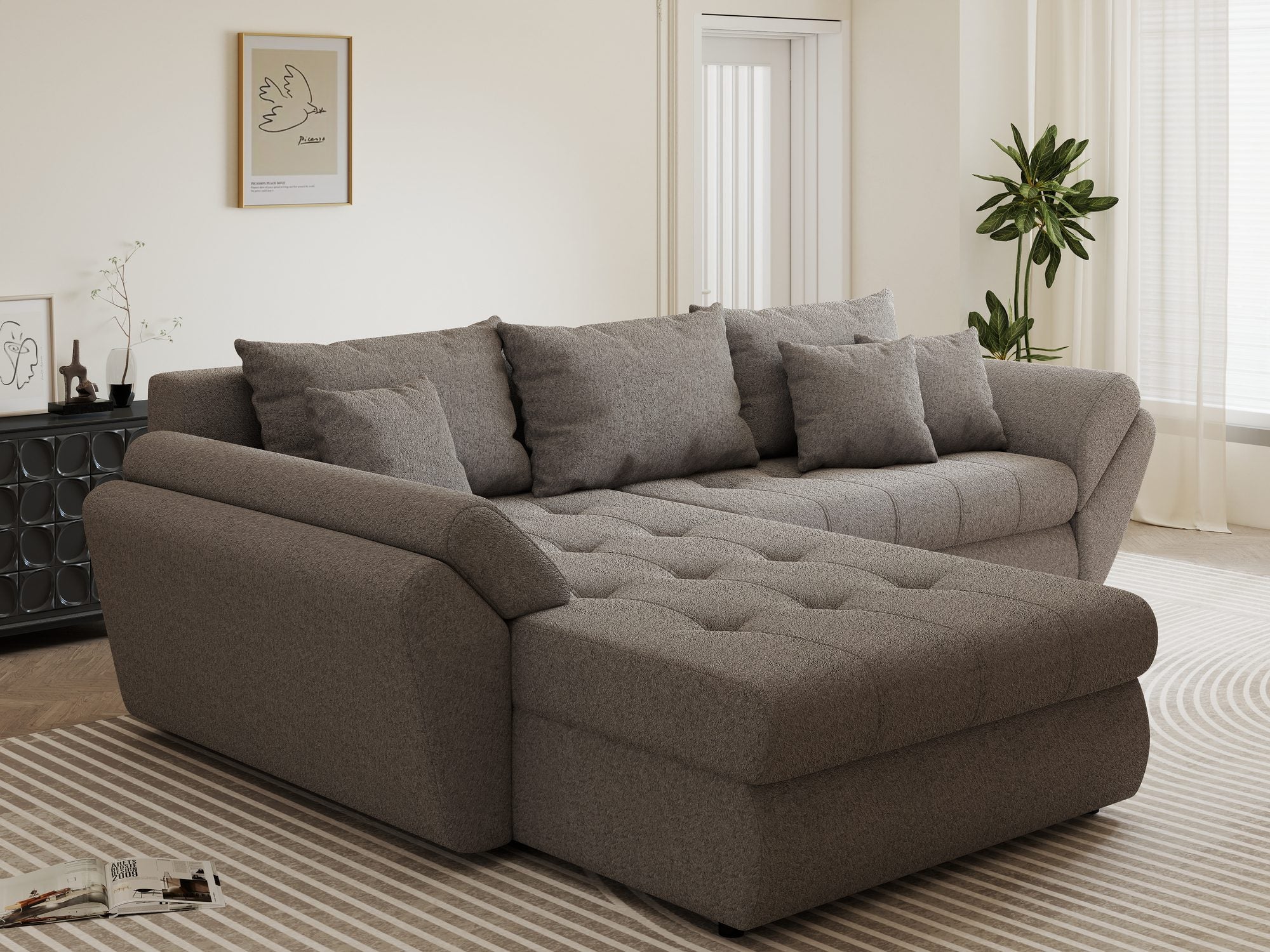 Colțar extensibil dumonde cu ladă de depozitare si sezut confortabil din spuma high-density, Loana Monte Gri 270x185 cm