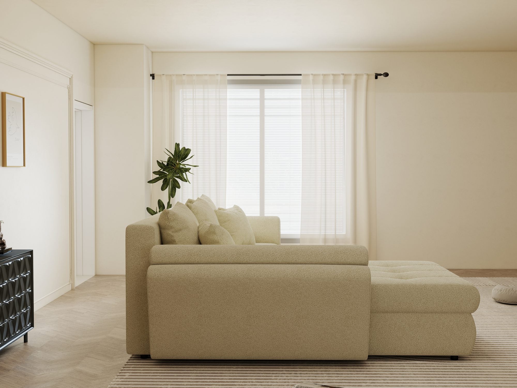 Colțar extensibil dumonde cu ladă de depozitare si sezut confortabil din spuma high-density, Loana Quelle Bej 270x185 cm