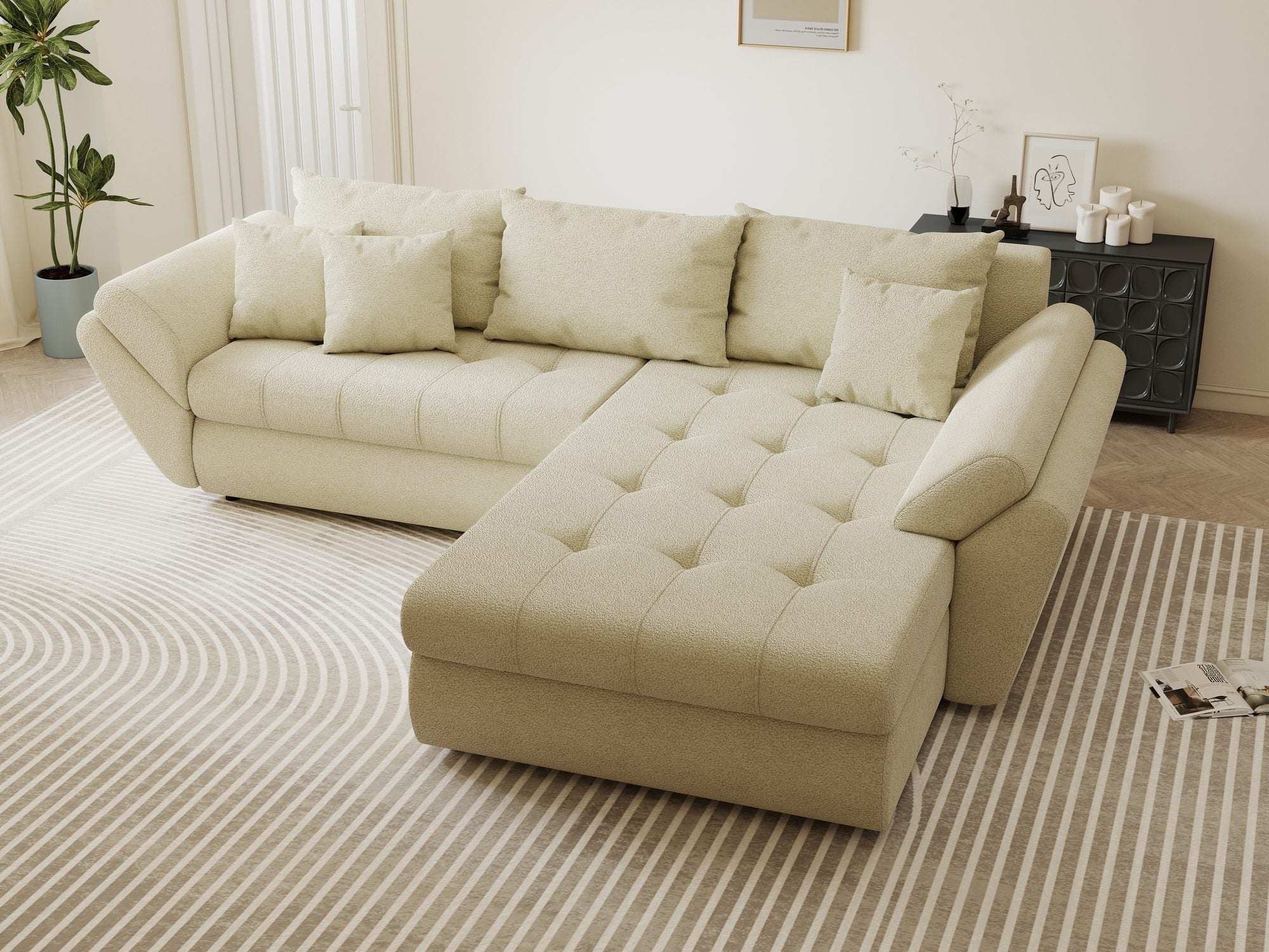 Colțar extensibil dumonde cu ladă de depozitare Loana Quelle Bej II 270x185 cm