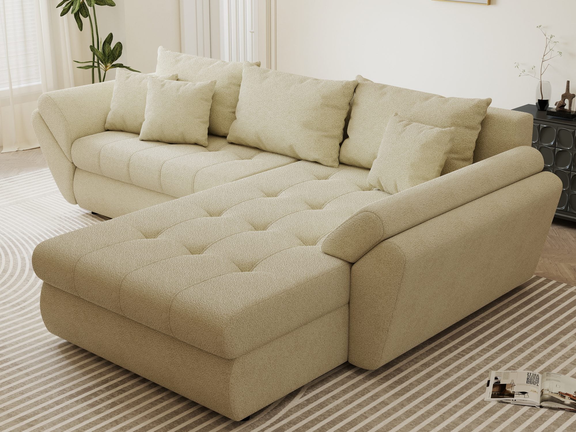 Colțar extensibil dumonde cu ladă de depozitare Loana Quelle Bej II 270x185 cm