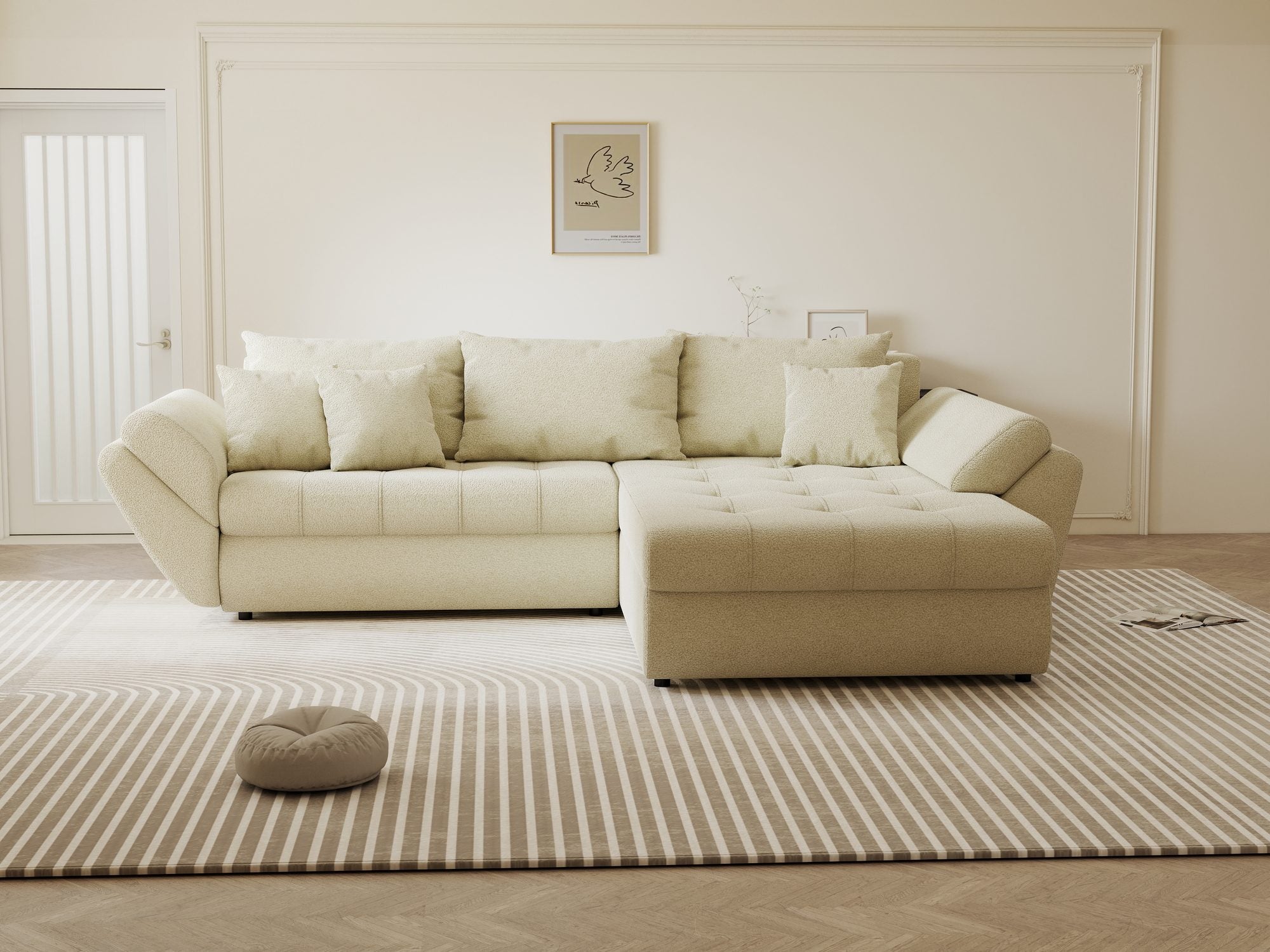 Colțar extensibil dumonde cu ladă de depozitare Loana Quelle Bej II 270x185 cm
