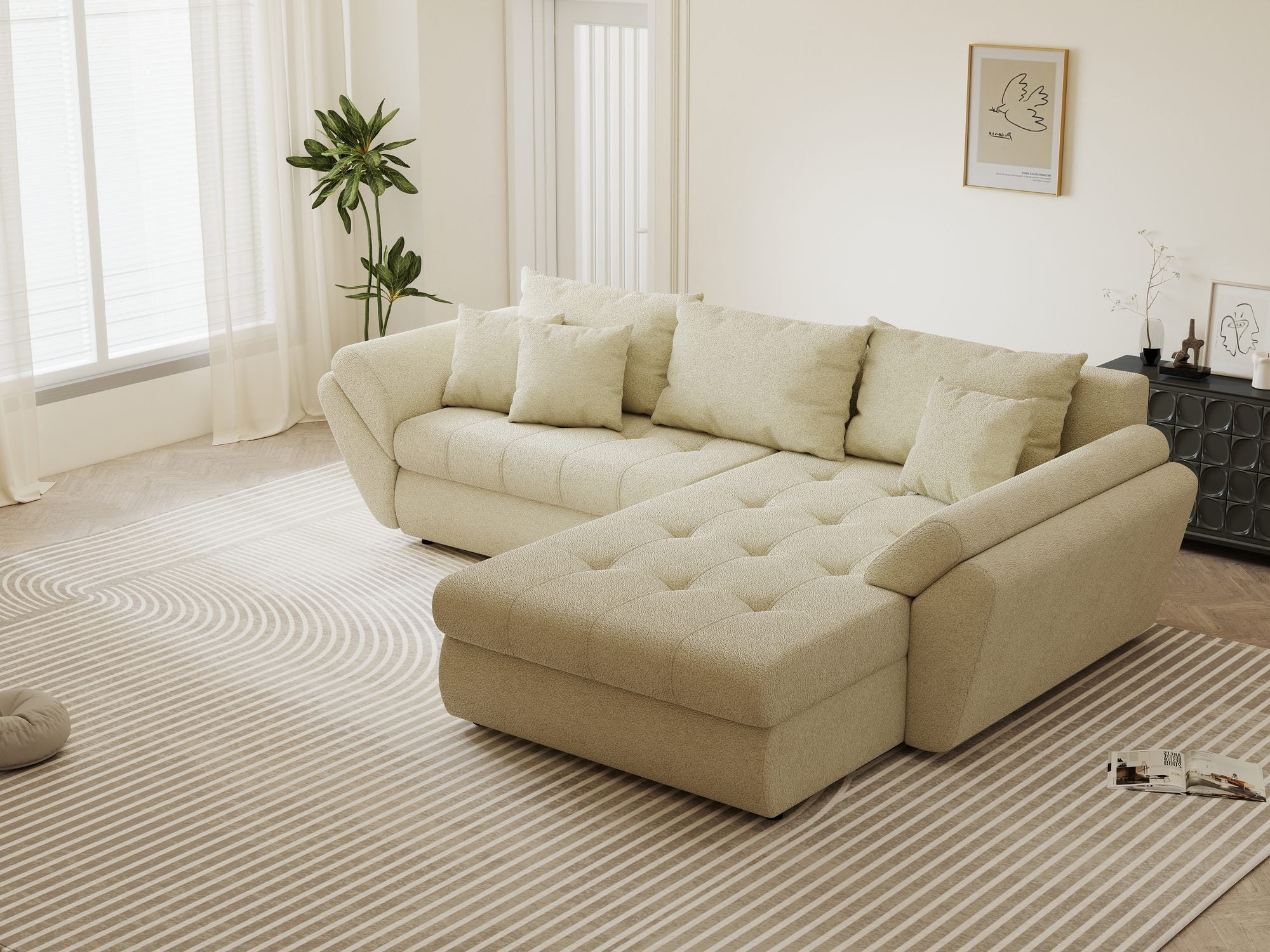 Colțar extensibil dumonde cu ladă de depozitare Loana Quelle Bej II 270x185 cm