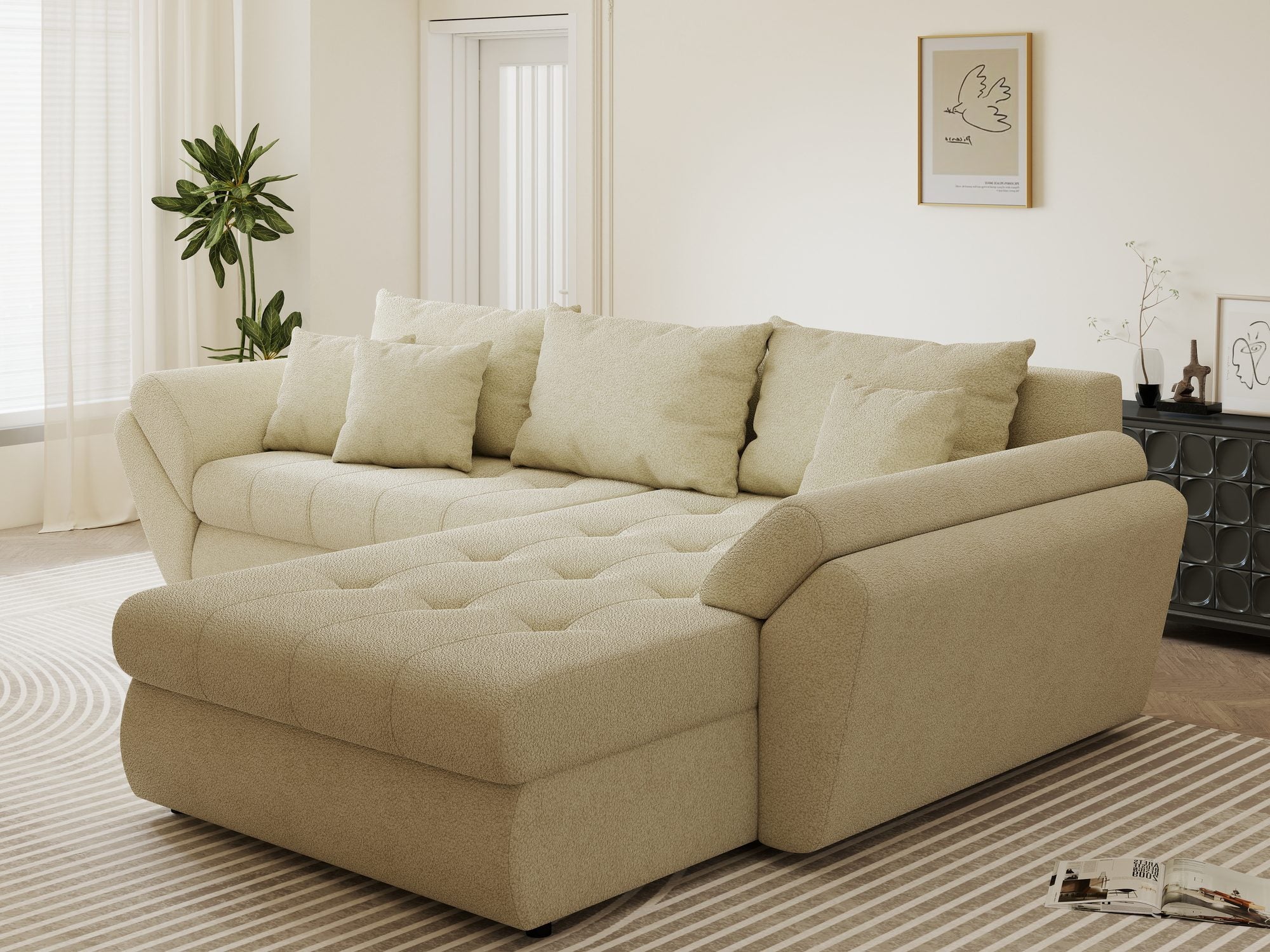 Colțar extensibil dumonde cu ladă de depozitare Loana Quelle Bej II 270x185 cm