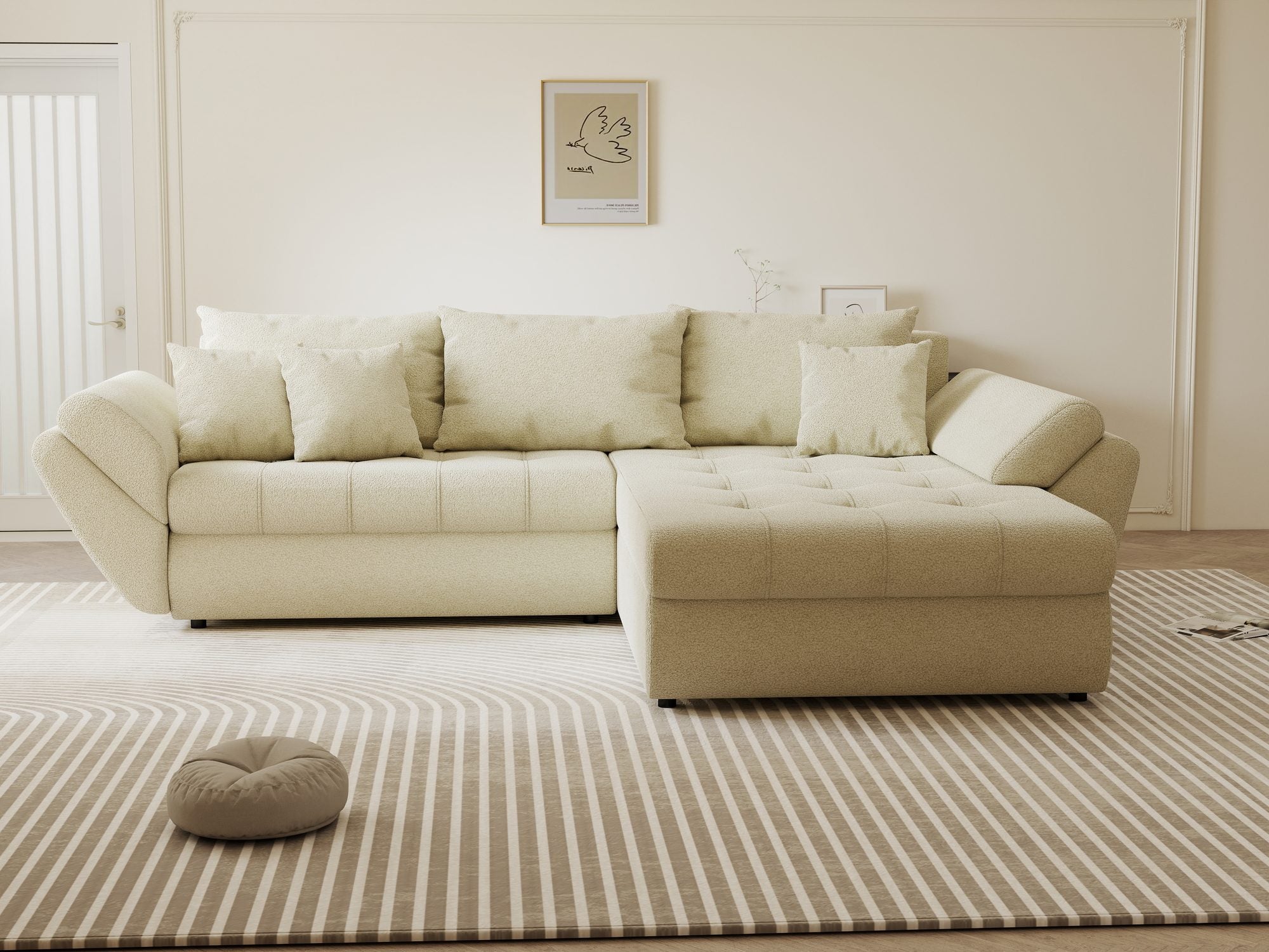 Colțar extensibil dumonde cu ladă de depozitare Loana Quelle Bej II 270x185 cm