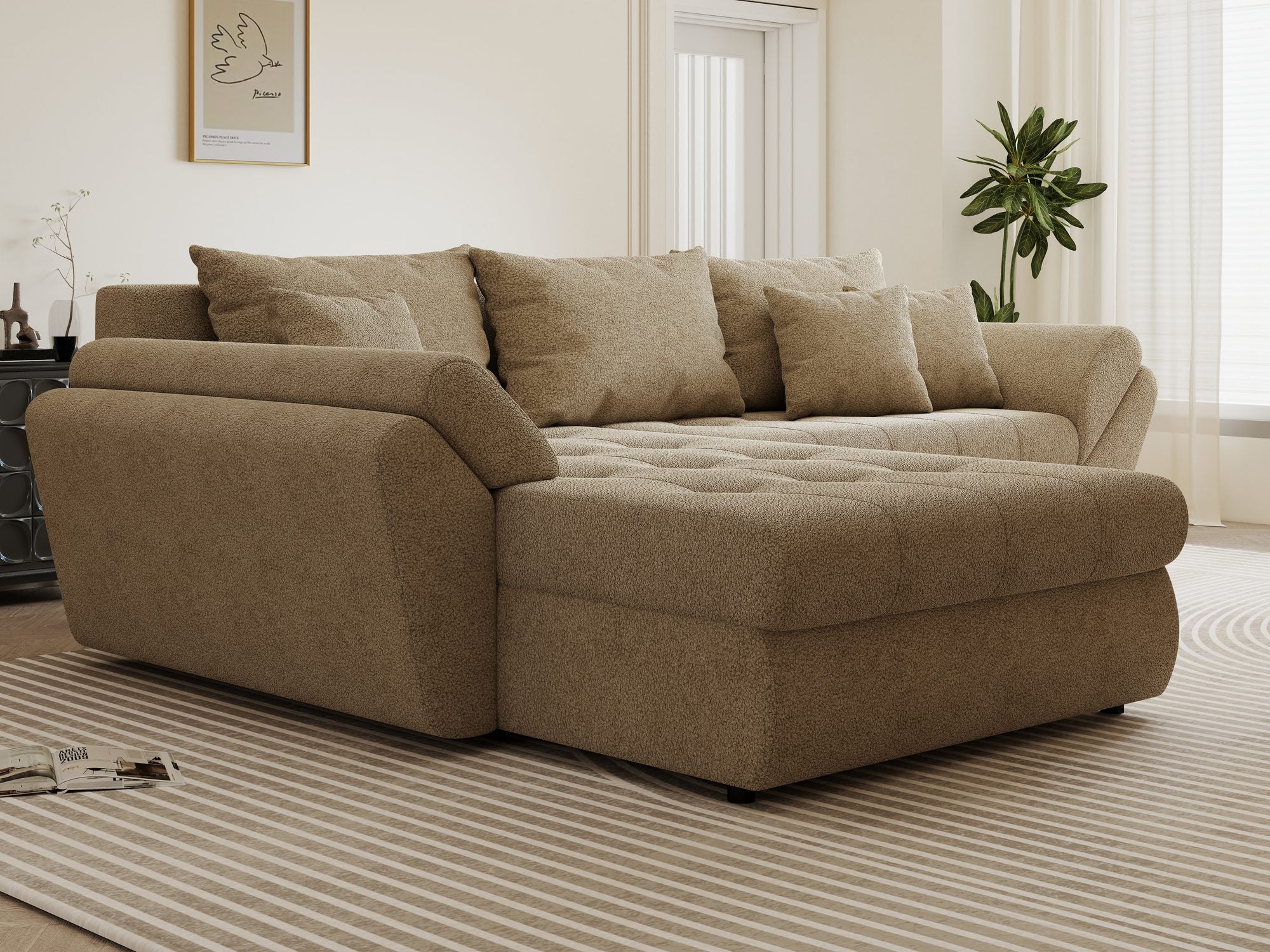 Colțar extensibil dumonde cu ladă de depozitare si sezut confortabil din spuma high-density, Loana Quelle Bej 270x185 cm