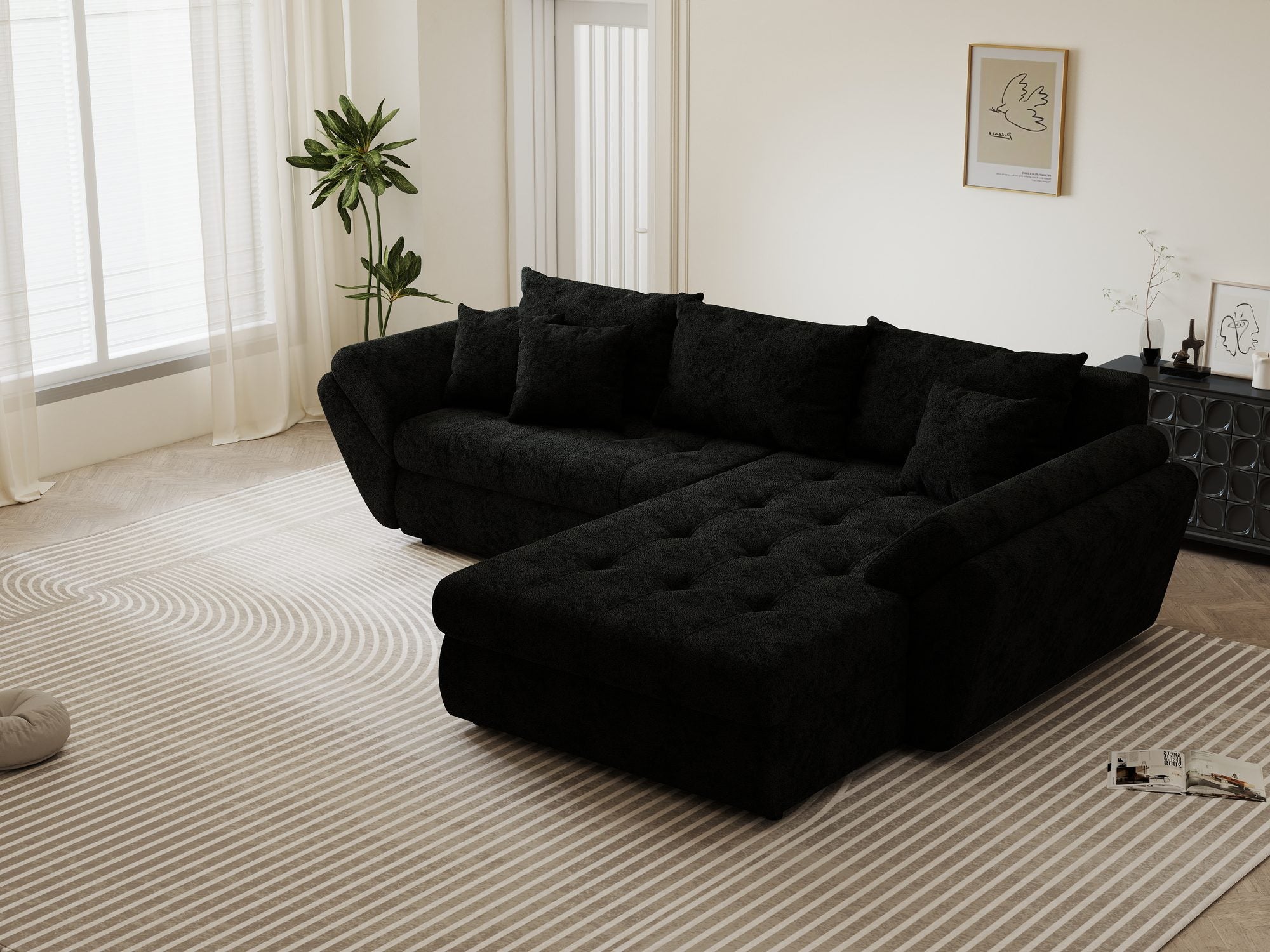Colțar extensibil dumonde cu ladă de depozitare Loana Quelle Negru II 270x185 cm