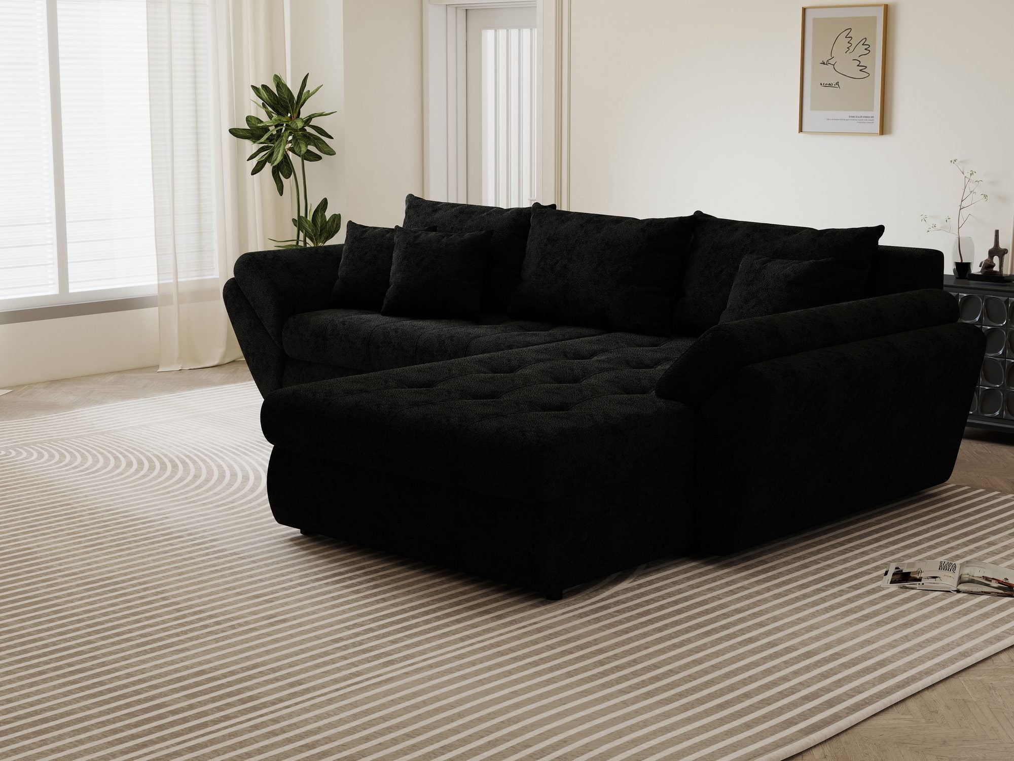 Colțar extensibil dumonde cu ladă de depozitare Loana Quelle Negru II 270x185 cm
