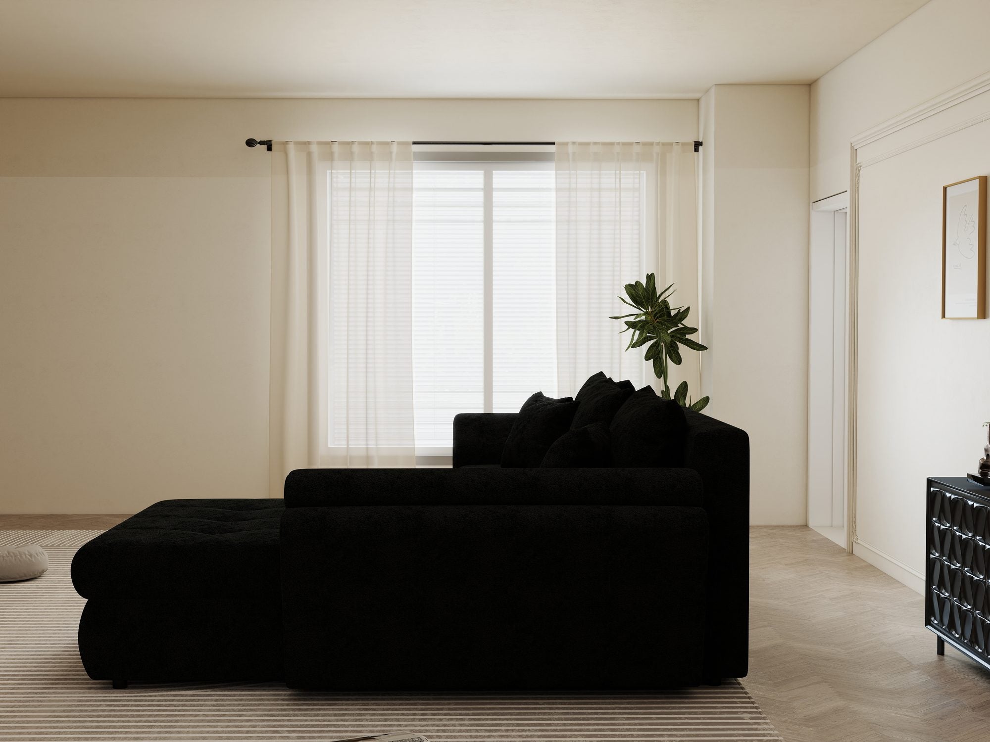 Colțar extensibil dumonde cu ladă de depozitare Loana Quelle Negru II 270x185 cm