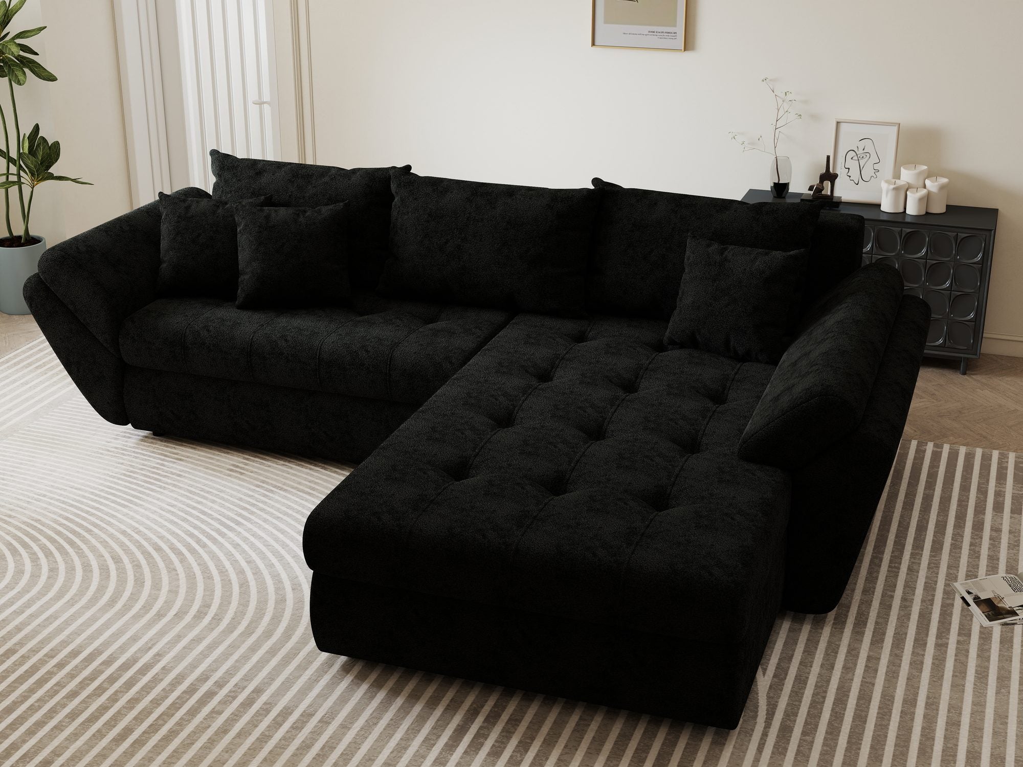 Colțar extensibil dumonde cu ladă de depozitare Loana Quelle Negru II 270x185 cm