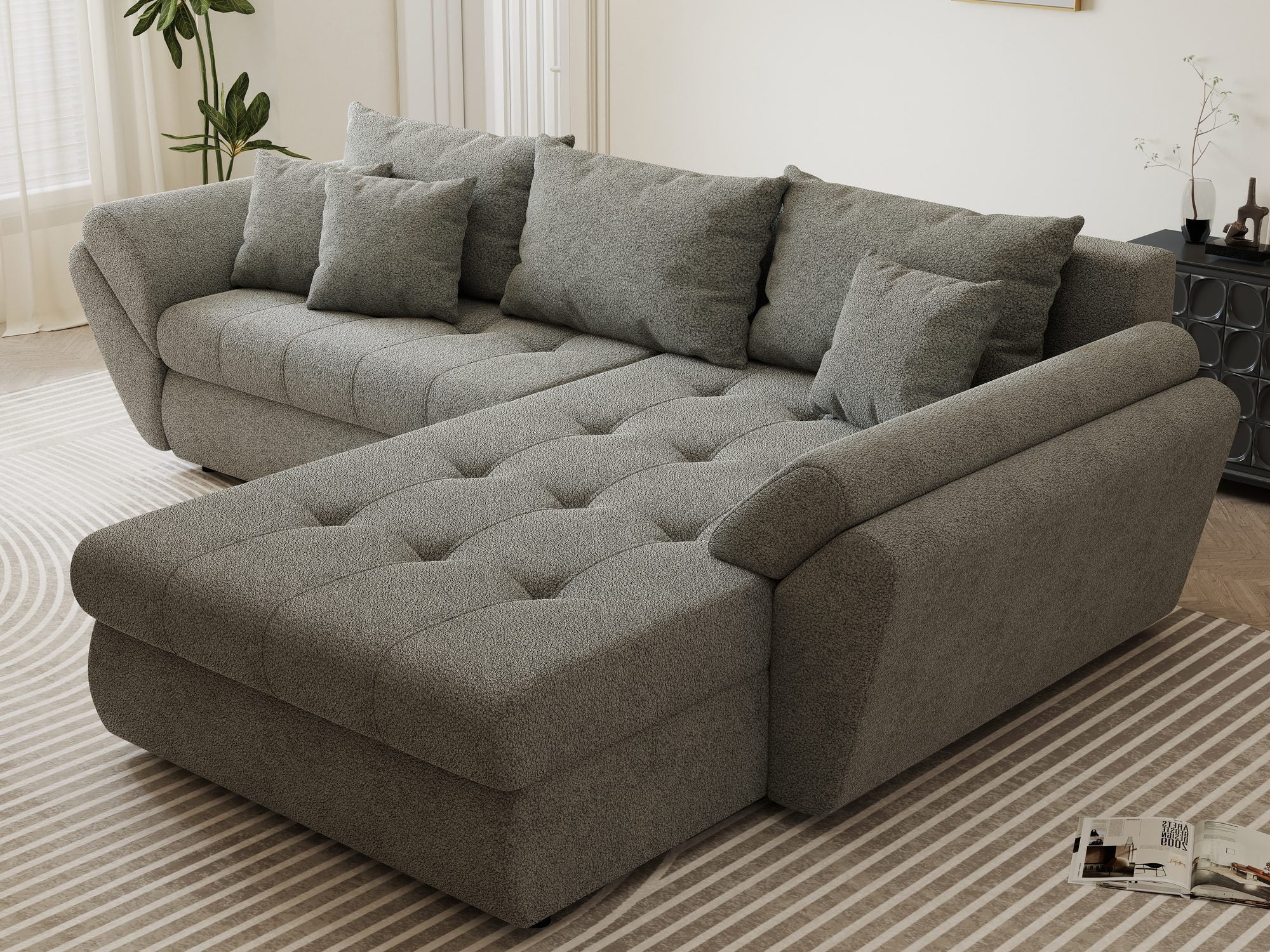 Colțar extensibil dumonde cu ladă de depozitare Loana Quelle Gri II 270x185 cm