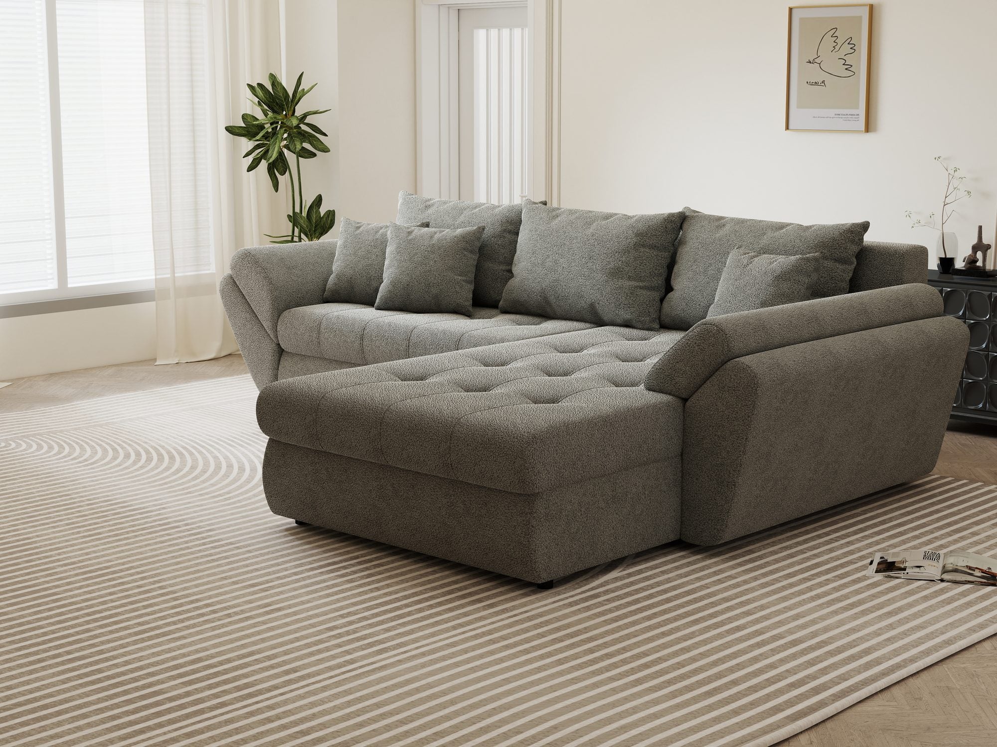 Colțar extensibil dumonde cu ladă de depozitare Loana Quelle Gri II 270x185 cm