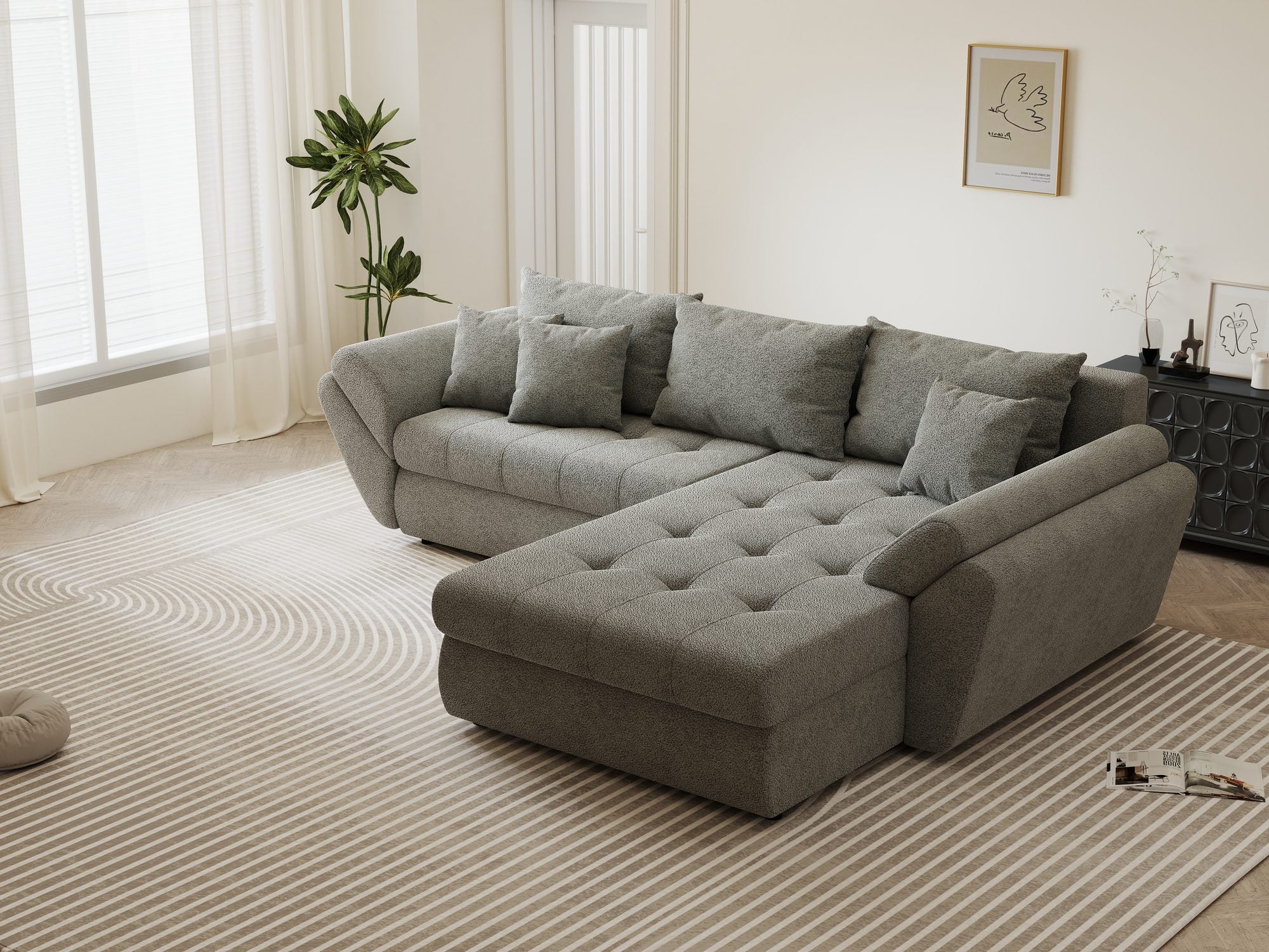 Colțar extensibil dumonde cu ladă de depozitare Loana Quelle Gri II 270x185 cm