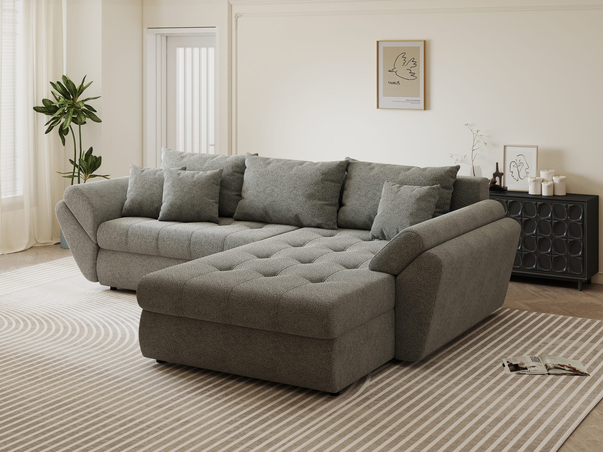 Colțar extensibil dumonde cu ladă de depozitare Loana Quelle Gri II 270x185 cm