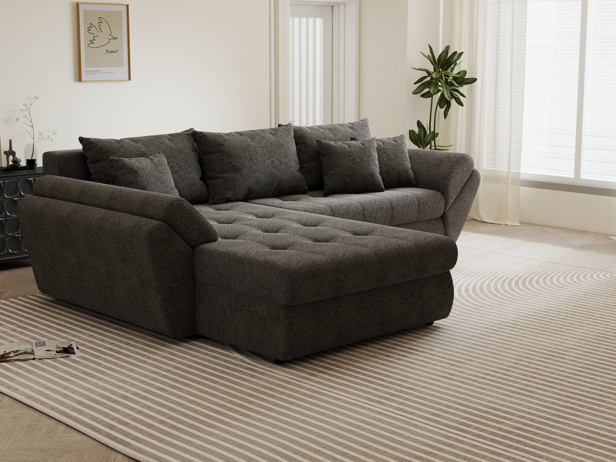 Colțar extensibil dumonde cu ladă de depozitare si sezut confortabil din spuma high-density, Loana Quelle Gri 270x185 cm