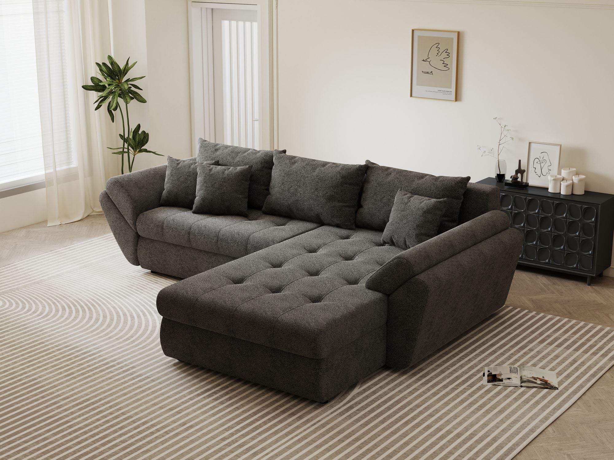 Colțar extensibil dumonde cu ladă de depozitare Loana Quelle Gri II 270x185 cm
