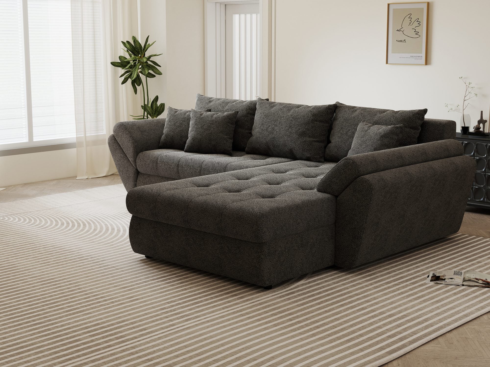 Colțar extensibil dumonde cu ladă de depozitare Loana Quelle Gri II 270x185 cm
