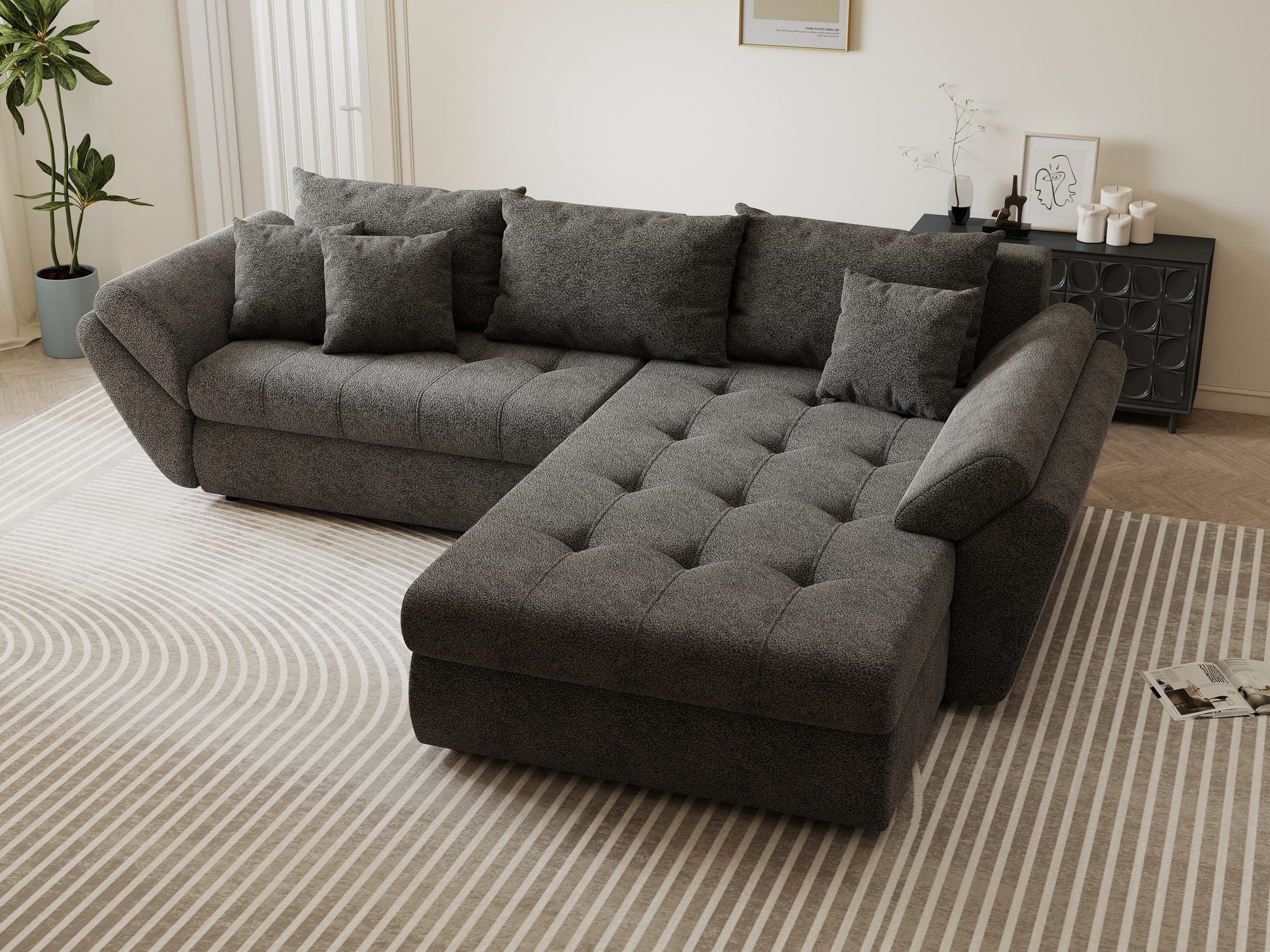 Colțar extensibil dumonde cu ladă de depozitare Loana Quelle Gri II 270x185 cm