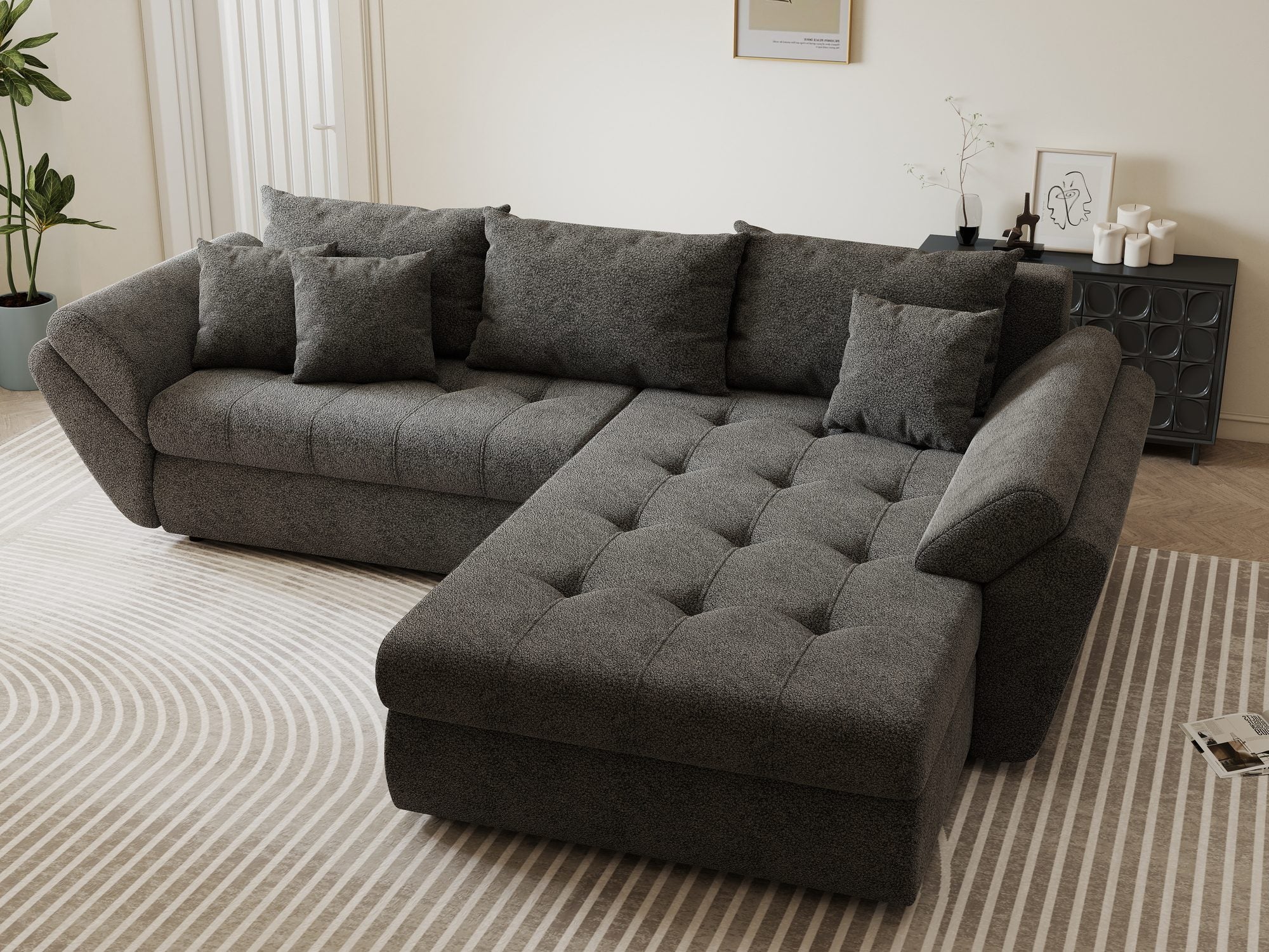 Colțar extensibil dumonde cu ladă de depozitare Loana Quelle Gri II 270x185 cm