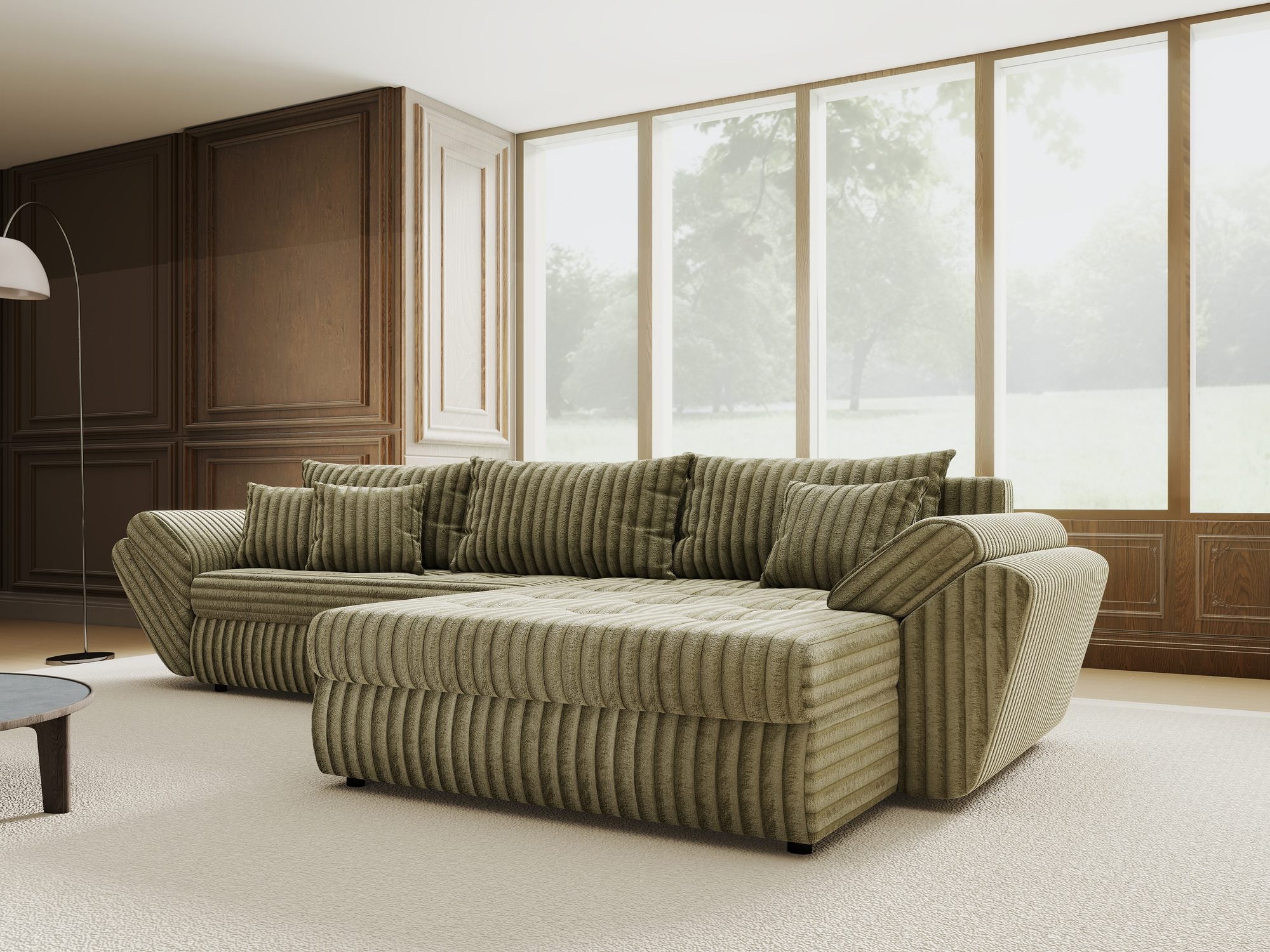 Colțar extensibil dumonde cu ladă de depozitare Loana Tilia Verde olive II 270x185 cm
